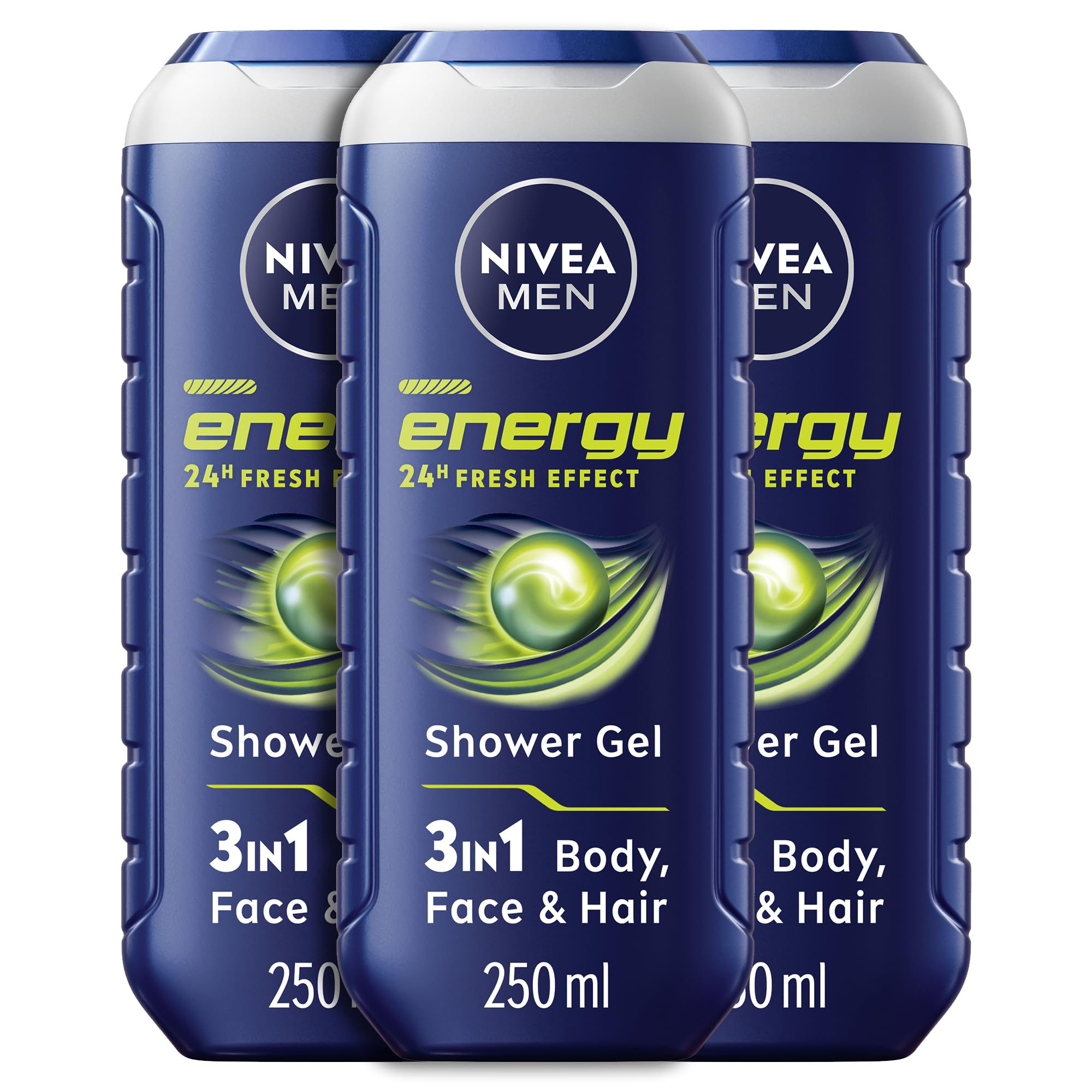 NIVEA Men Energy Masculine Scent 24h 3in1 Fresh Shower Gel, 3x250ml