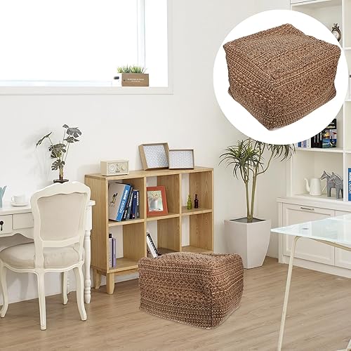 Miniatura 8 de STOBAZA Reposapiés de algodón para yoga, cojín para sentarse en casa de campo, acogedor cojín japonés jacinto cuadrado puf reposapiés Caqui,Azul