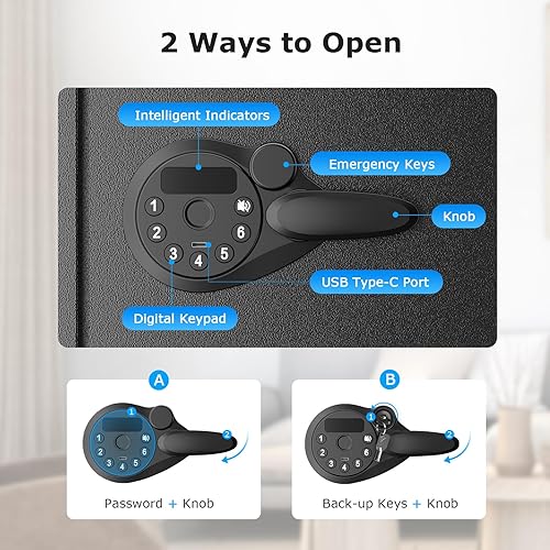 Miniatura 4 de Bonsaii Caja fuerte de seguridad, caja fuerte grande de documentos de 1.2 pies cúbicos, nuevo tipo de cerradura de teclado digital, estante
