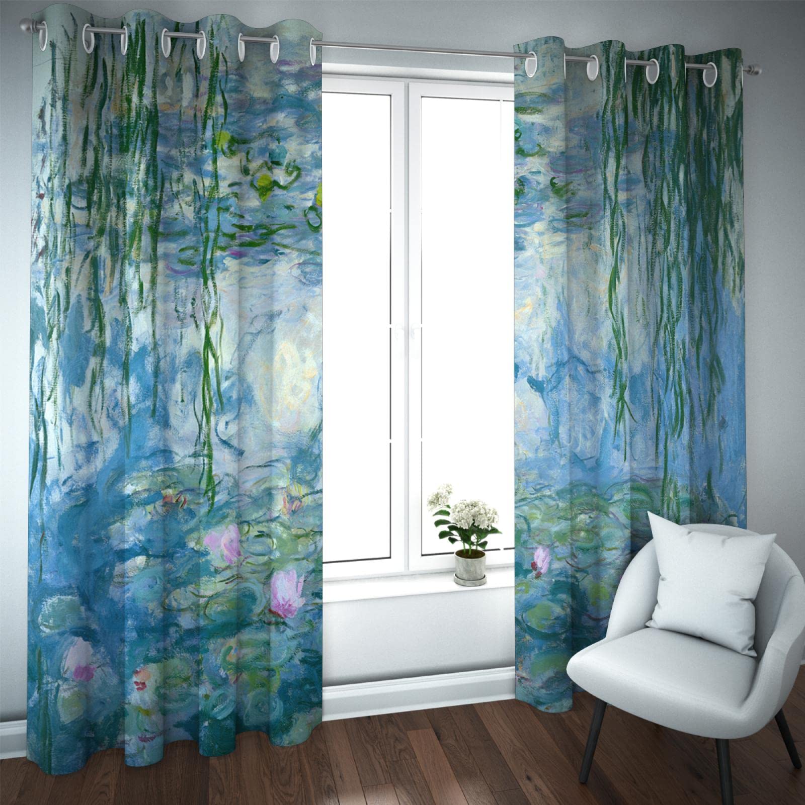 HOBBOY Water Lilies Window Drapes Green Willows Blackout Curtains for Bedroom Living Room Monet Floral Art Thermal Insulated Curtains 2 Panels 2X W38xL63in