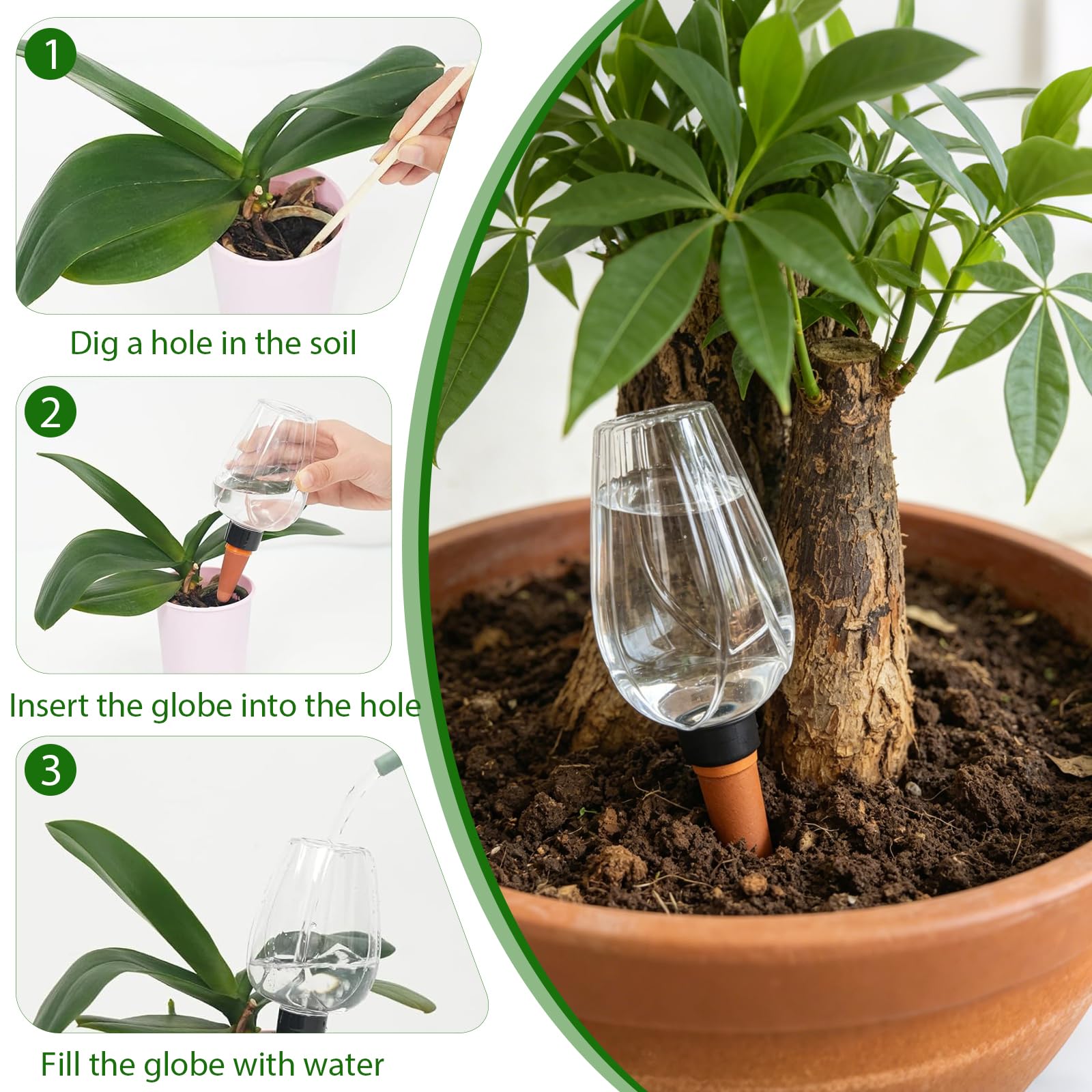 4 Pièces Globes D'arrosage Automatique 350ML, Distributeur Eau Plante Transparent avec Pointes en Terre Cuite Arrosage Plante Interieur pour Jardins et Balcons Parfaits pour Les Vacances