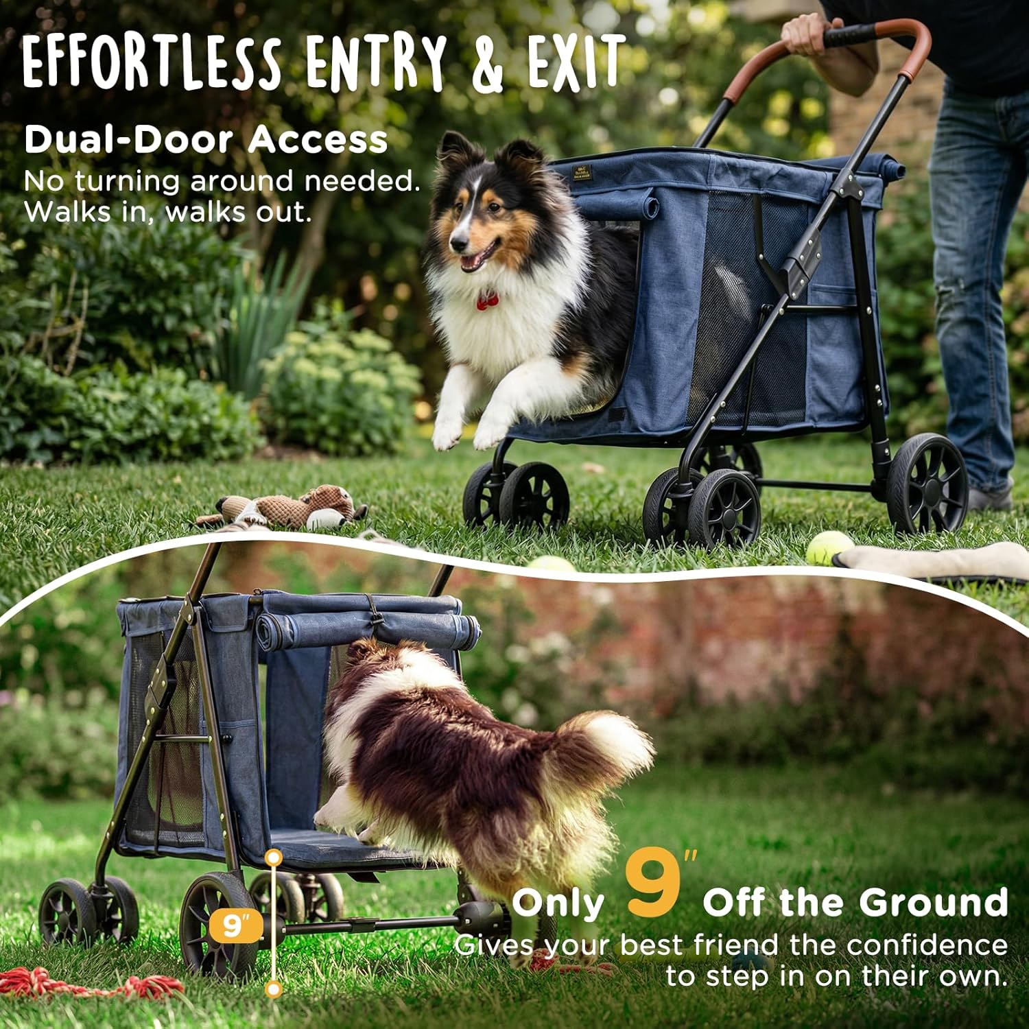 Scout Pet Stroller, Heavy Duty Dog Stroller for Small/Medium Dogs, Foldable Pet Stroller with All-Terrain Wheels, Breathable Mesh, Storage Pocket & Cup Holder, 55 lbs Capacity, Navy Blue