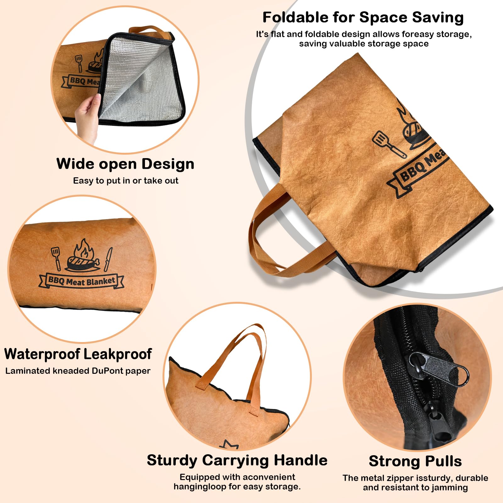 Manta de barbacoa para descansar carne, bolsa reutilizable para ahumador, bolsa de descanso aislada con boca ancha, accesorios de barbacoa para pechuga grande, carne de res, pavo, cerdo (21 pulgadas) 3