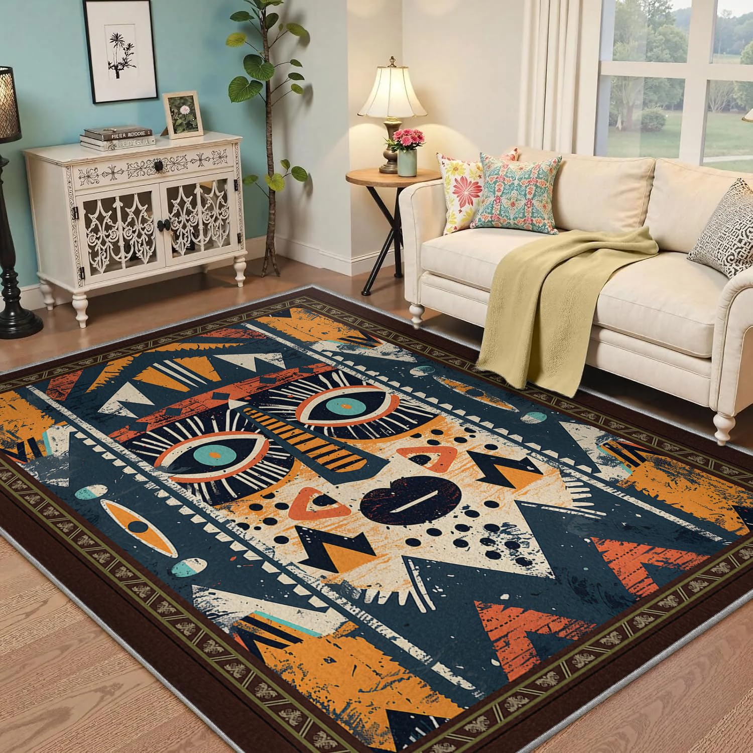 Tapis ethnique africain shabby chic 60x90 lavable pour sol de salon