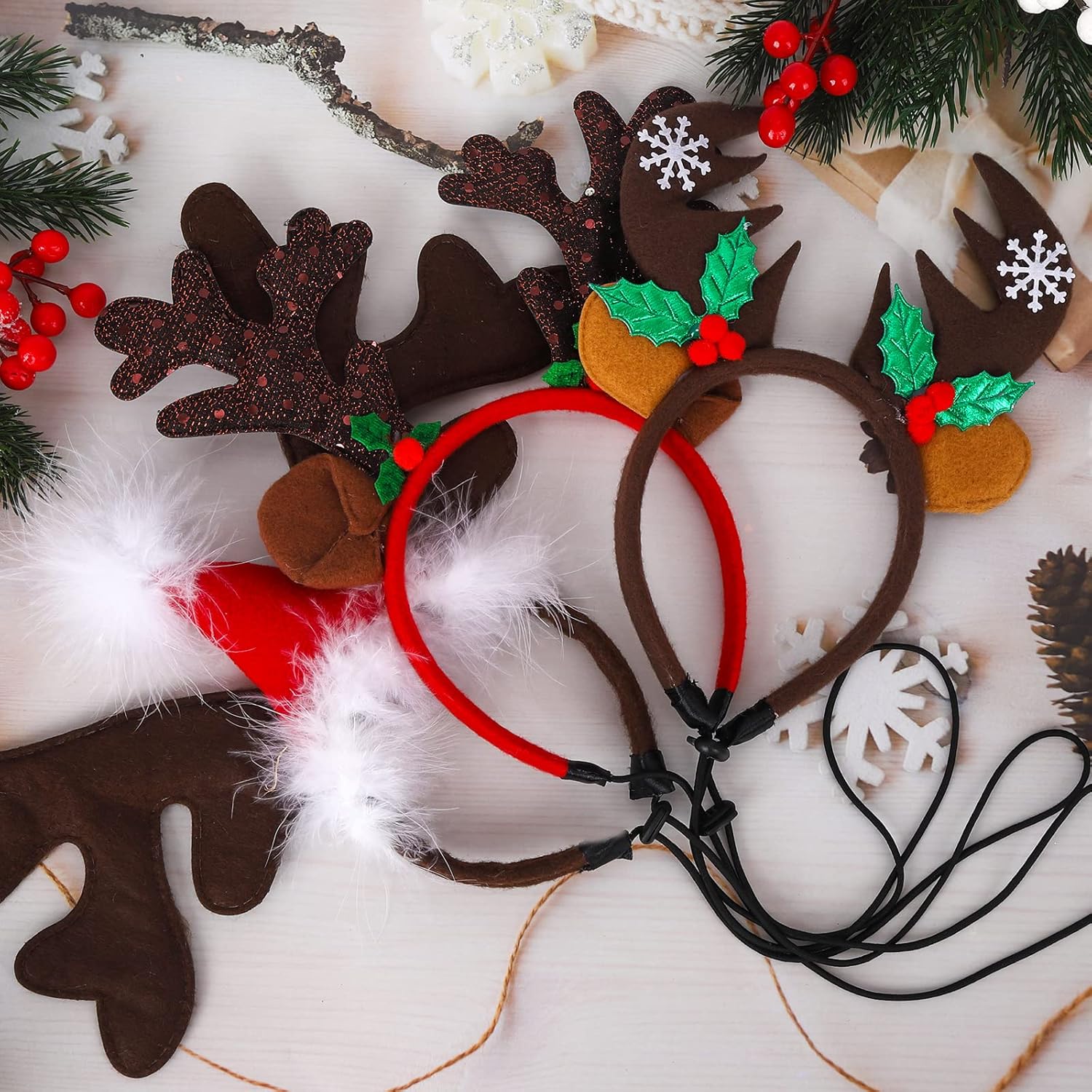 Gukasxi 3 Pieces Christmas Pet Headband Set Dog Headbands Christmas Elk Reindeer Antler Headband Christmas Hair Accessory Party Costume Accessories 5