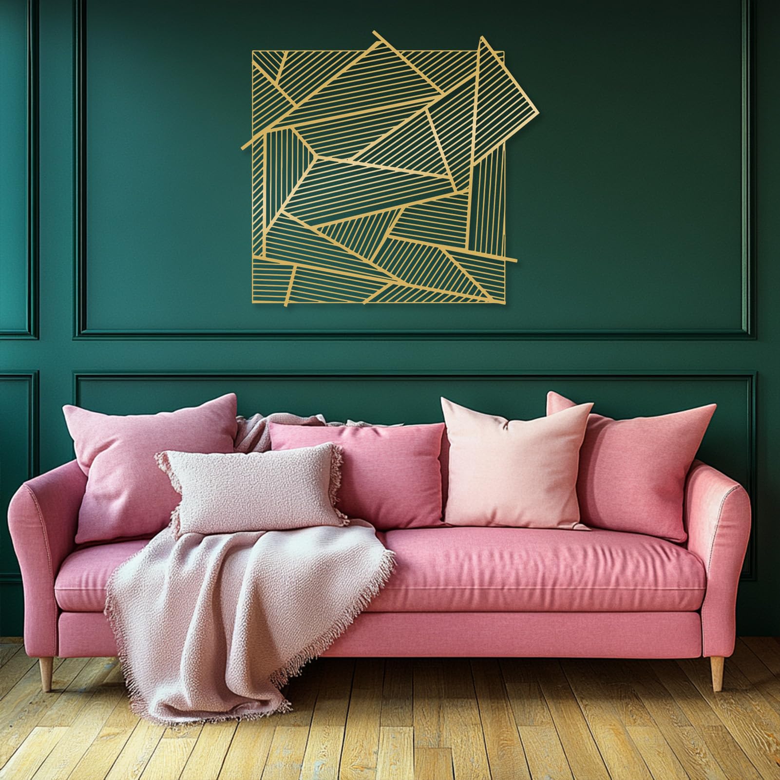 Arte de Pared Moderno geométrico a Rayas de Metal Dorado Arte de Pared contemporáneo Angular de Metal Arte de línea Decoración de Pared Obra de Arte Moderna geométrica a Rayas Decoración Escultura mo