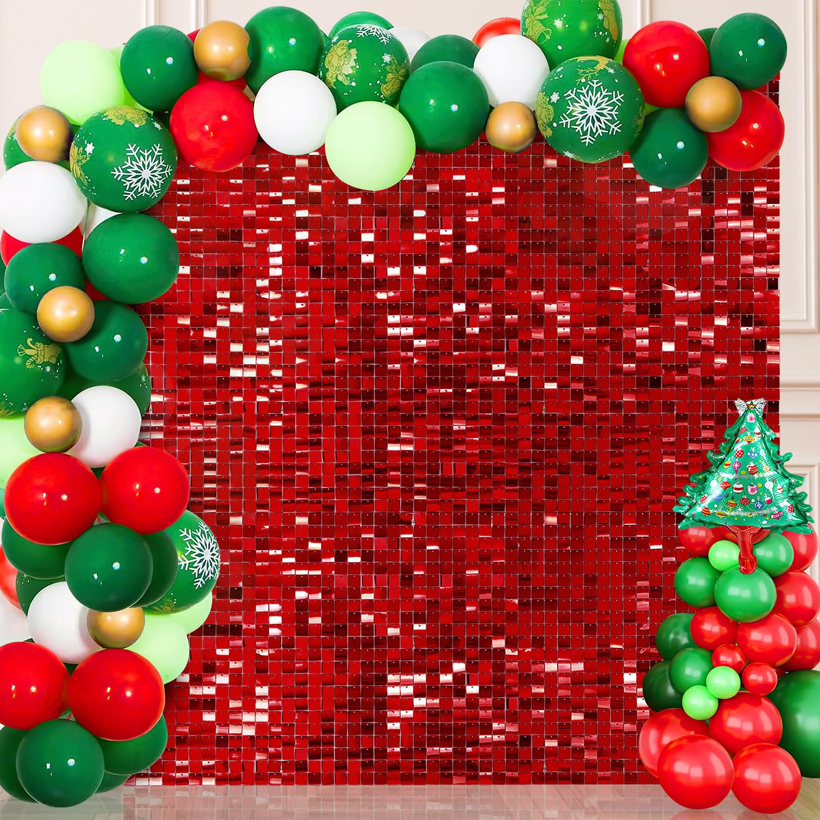Red Shimmer Wall Backdrop Panels 36 Square Panels Sequin Shimmer Panels Photo Booth Backdrop for Party Christmas Birthday Ceremony Decorations(6FTx6FT)