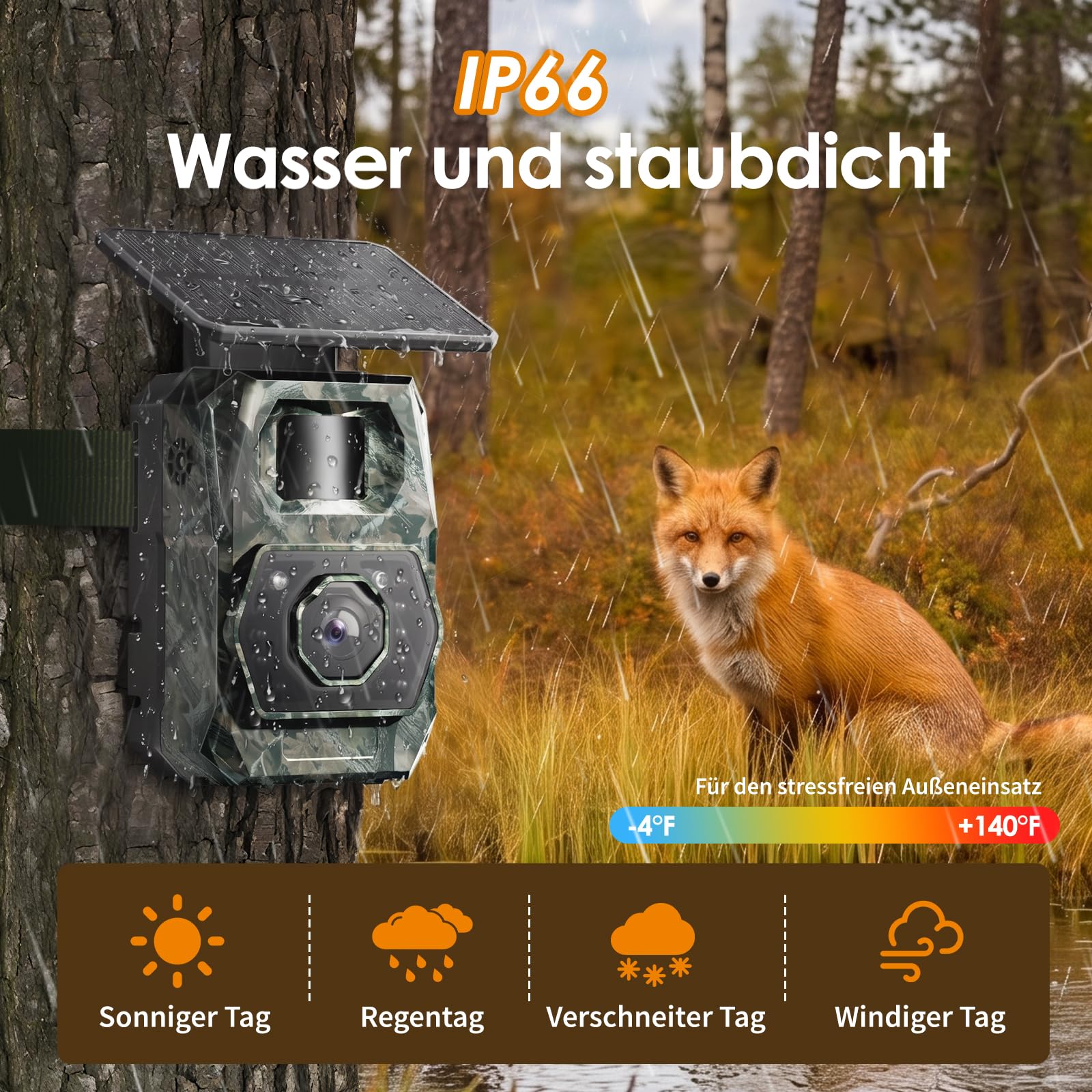 MAXDONE Wildkamera Mit Handyübertragung App, 4K 64MP Wildlife Camera solar nachtsicht bewegungsmelder 0.1s Trigger Time Wildlife Cameras Bluetooth Night Vision Camera IP66 inkl. 32GB SD-Karte