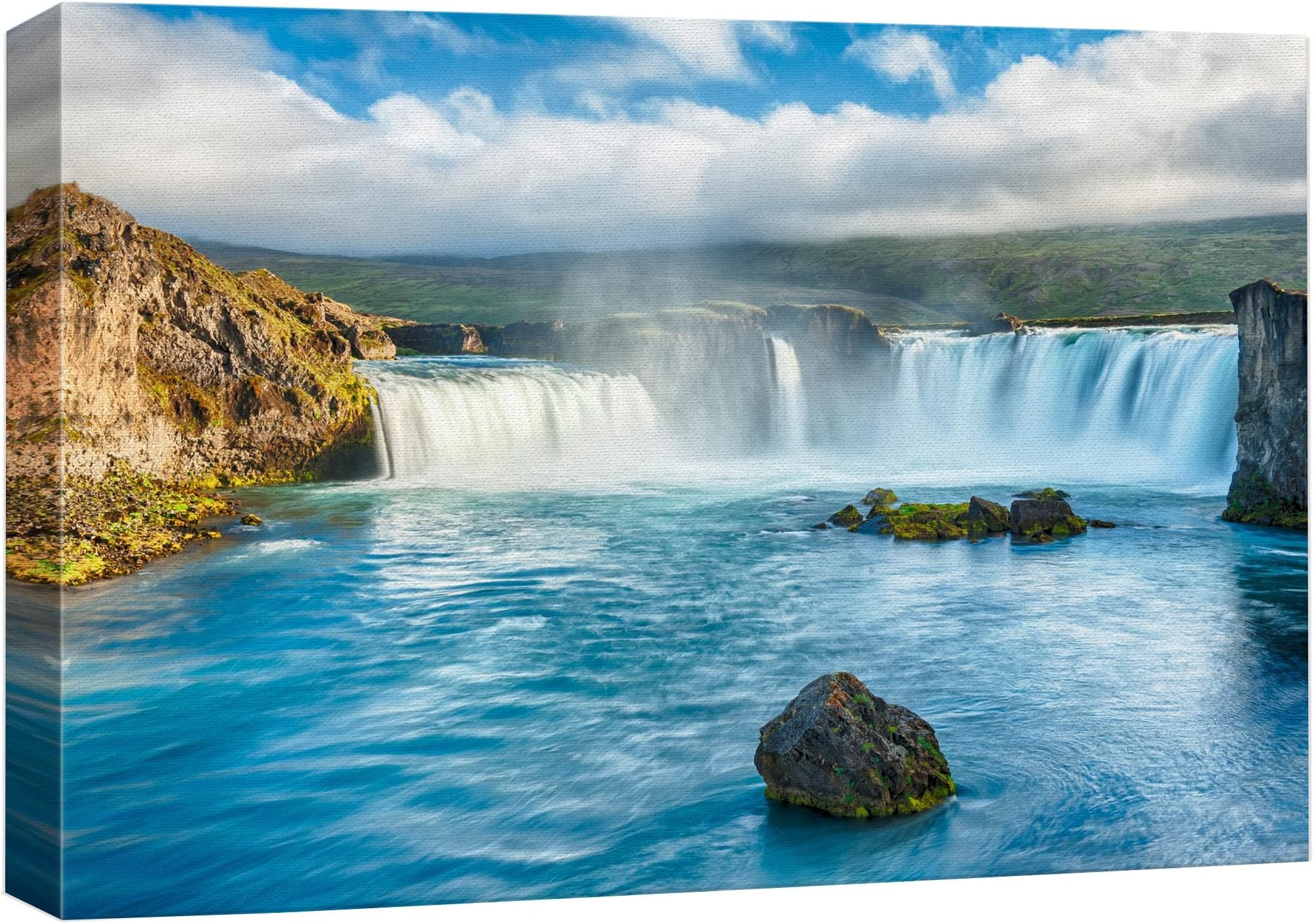 wall26 Framed Canvas Print Wall Art Aerial View of Icelandic Waterfall Nature Wilderness Photography Realism Chic Scenic Rustic Ultra for Living Room, Bedroom, Office - 16"x24"