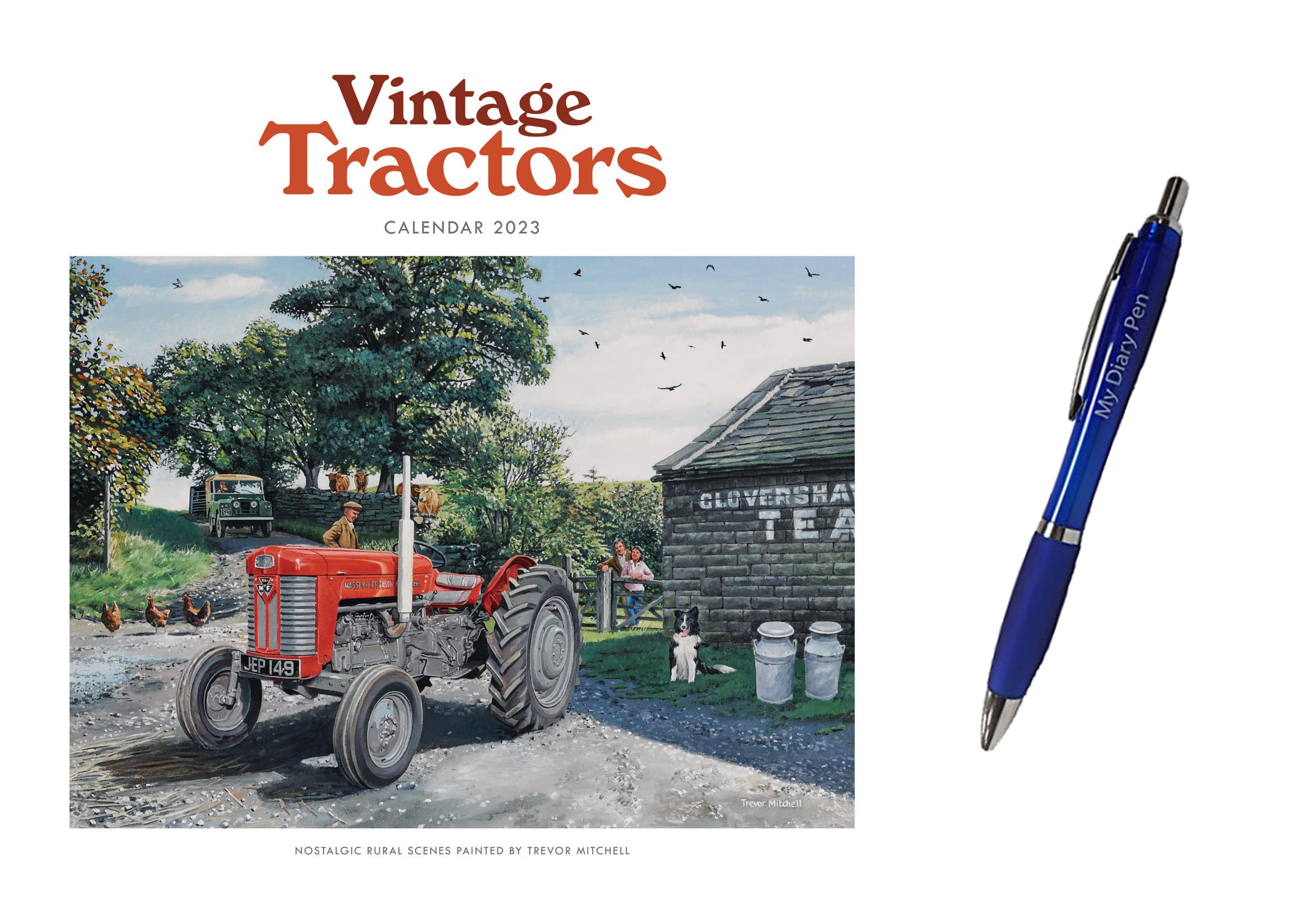 Trevor Mitchell Vintage Tractors Wiro Wall Calendar 2023 + EXCLUSIVE LIMITED EDITION DIARY PEN
