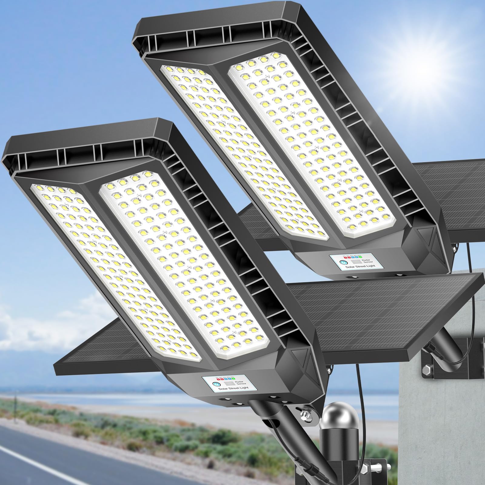 Deepn Solar Lights Outdoor 8000W Solar Street Lights Outdoor Waterproof Dusk to Dawn LED Security Flood Light with