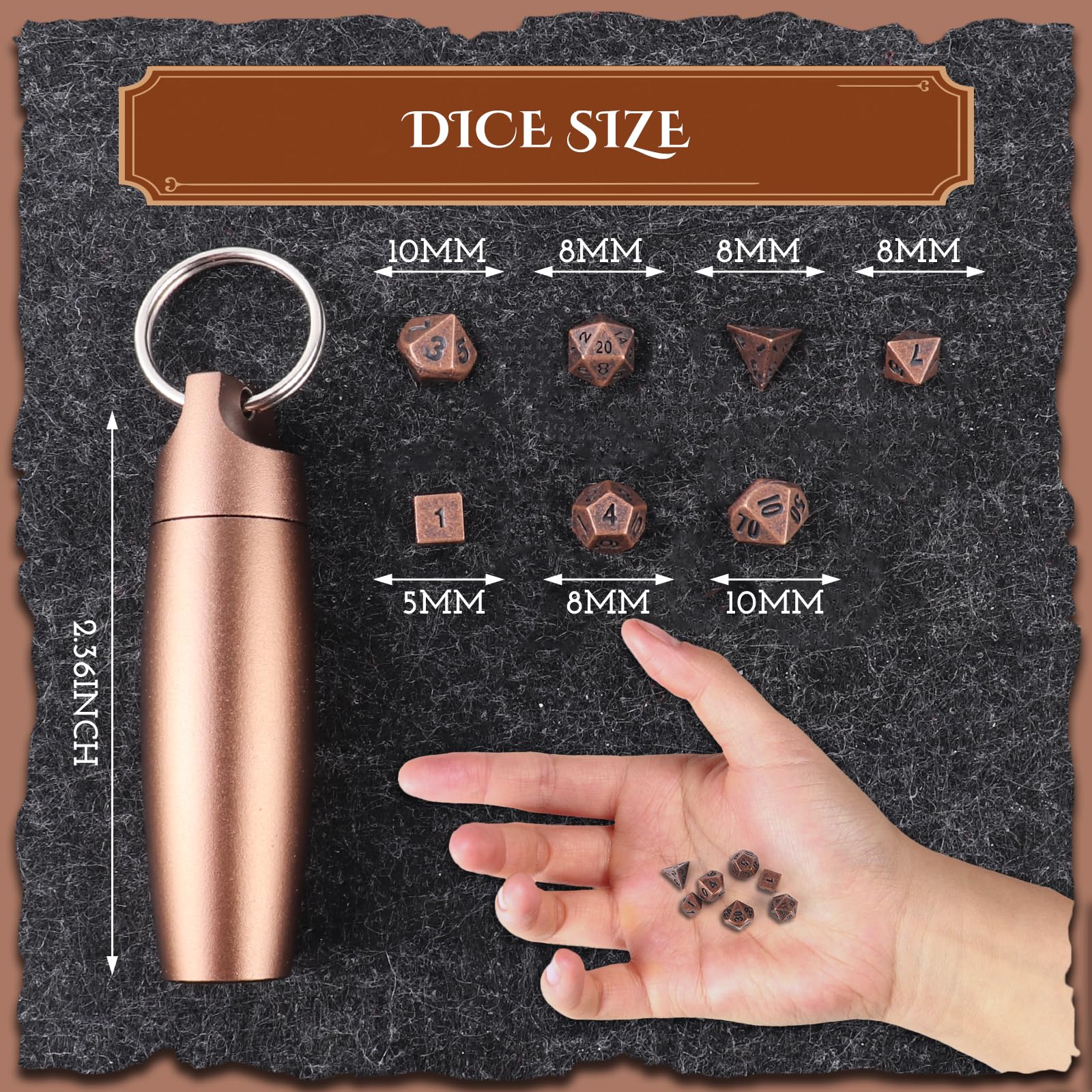 Golden Mini DND Dice Set, DND Metal Tiny Mini Small Dice Set with DND Keychain Dice Case, Durable Portable Mini DND Dice Set, DND Holder Case, DND Accessories Gift for Tabletop RPG Board Games