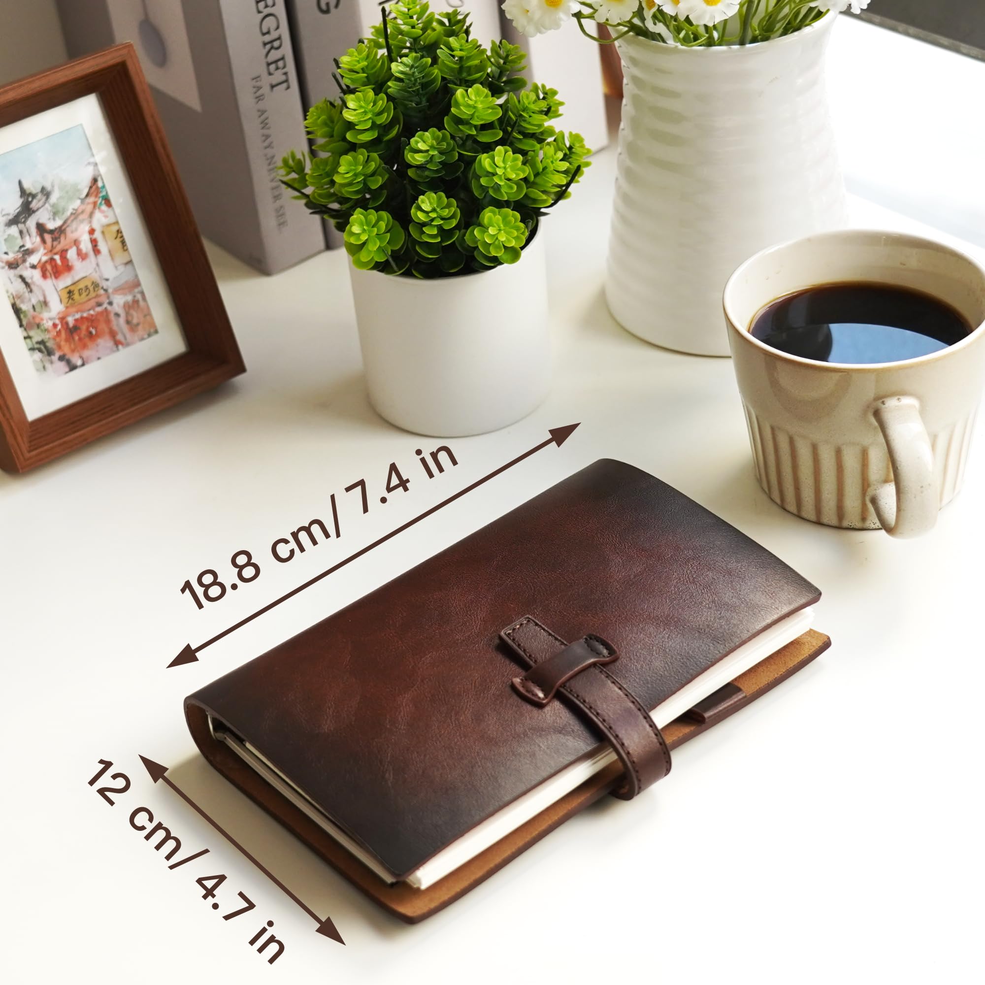 Wonderpool Ringband Reisdagboek Journal Notitieboek Gelinieerd Papier Hervulbaar Lederen Budget Ringband Organizer met Pen voor Kantoor School Zakelijke Planning Schrijven (koffiebruin, A6