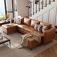 ABCASA 118.5" Faux Leather Modular U-Shaped Sectional Sofa, 6-Seater with Storage Ottoman & Reversible Chaise Lounge - Brown