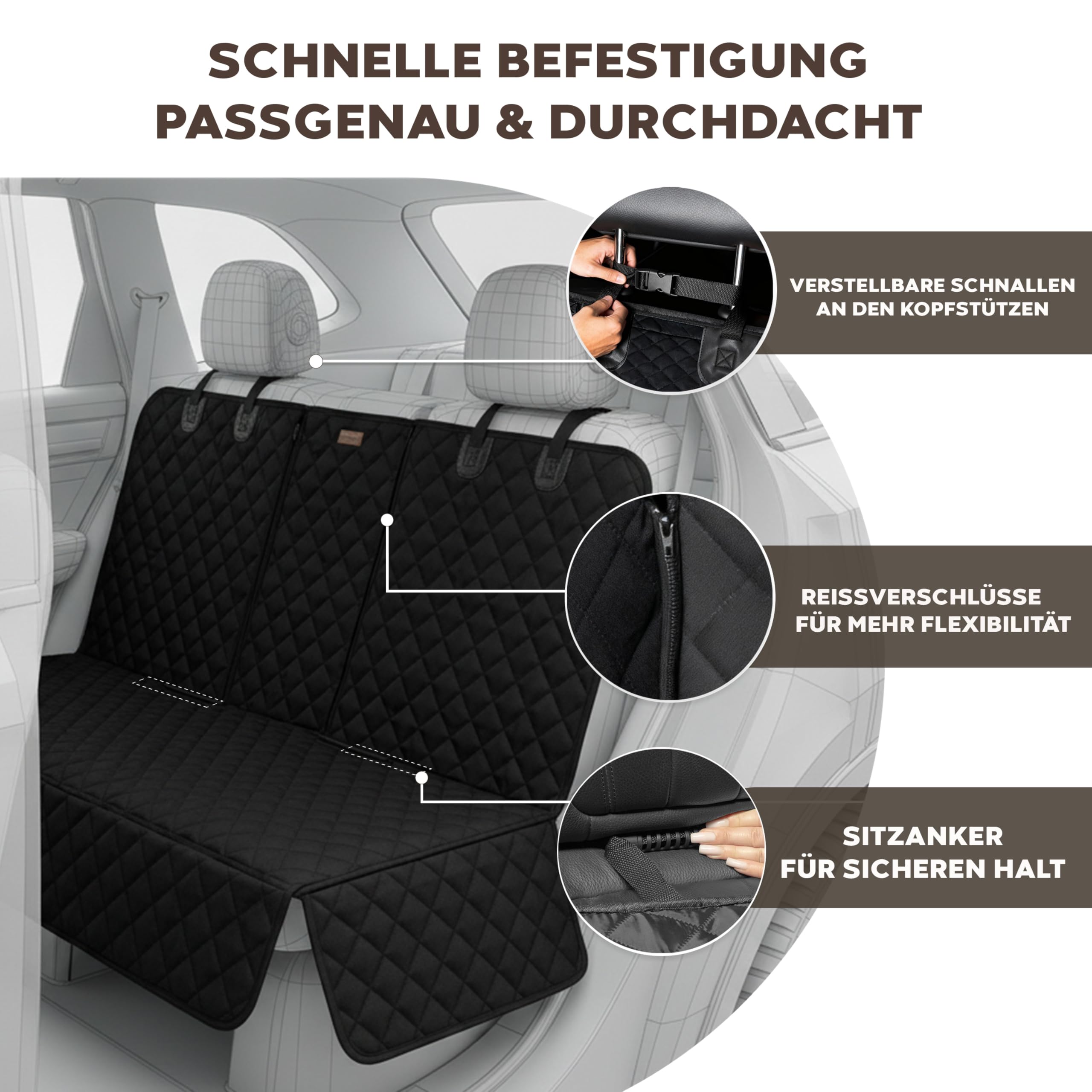 Hainberger Hundedecke Auto Rückbank, Autoschondecke Hund Rücksitz universelle Passform für viele Autos, Wasserdichter kratzfester Rücksitzbezug, rutschfeste, strapazierfähige, waschbarer Sitzbezug