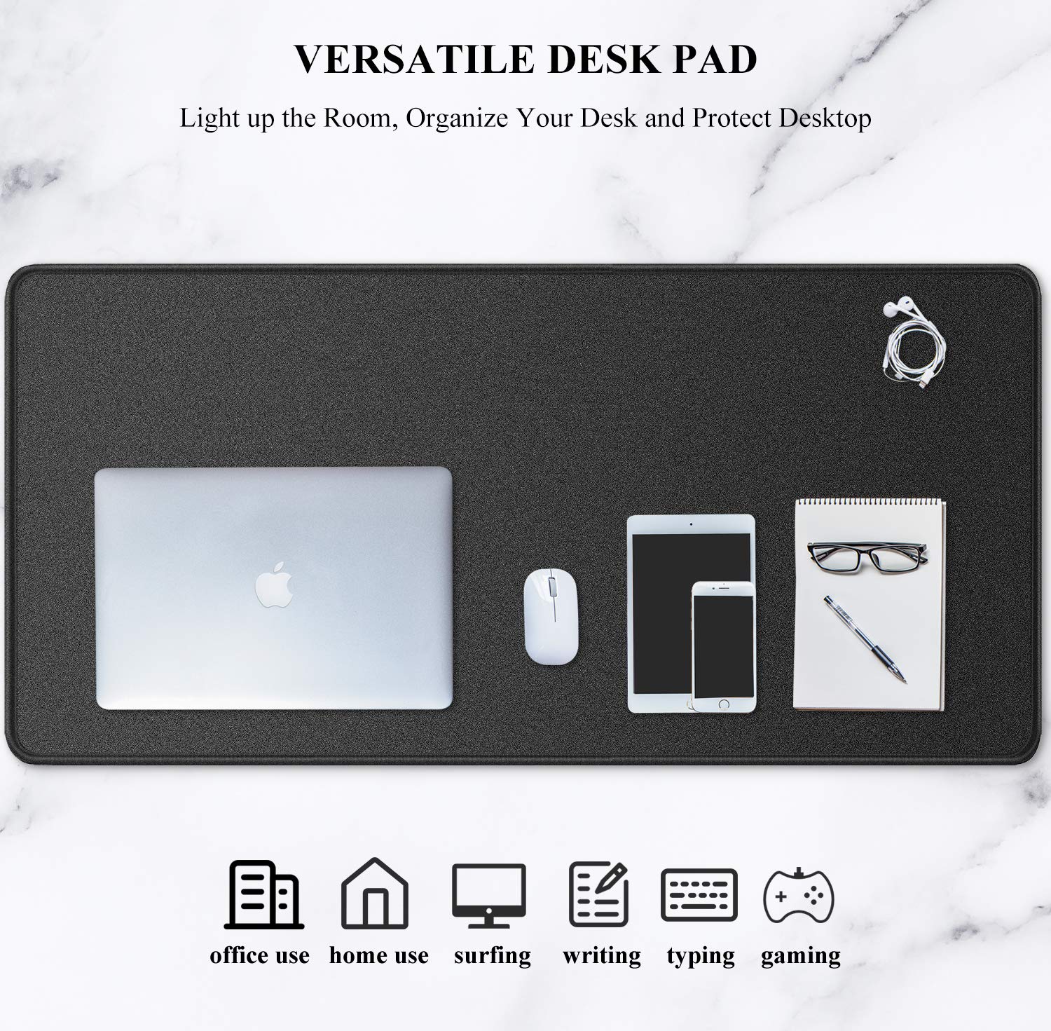 Auhoahsil Tappetino per mouse esteso, grande, XXL, tappetino per mouse da gioco, 88,9 x 38,1 cm, impermeabile, con bordi cuciti, antiscivolo, per computer portatile, tastiera wireless per ufficio e