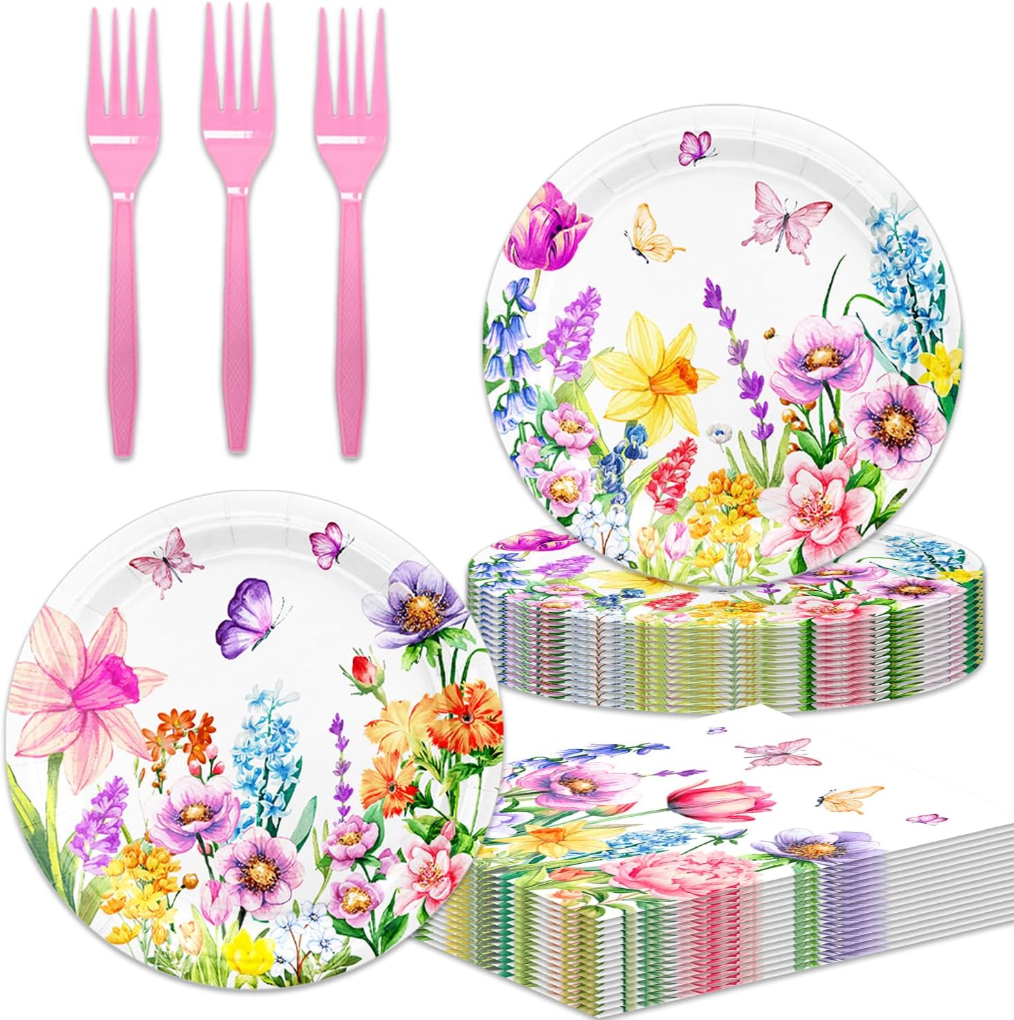 48Pcs Wildflower Party Decorations Disposable Vintage Floral Birthday Plates Napkins Forks Supplies Birthday Decor Serves 16 Wildflower Baby Girl Shower Decorations