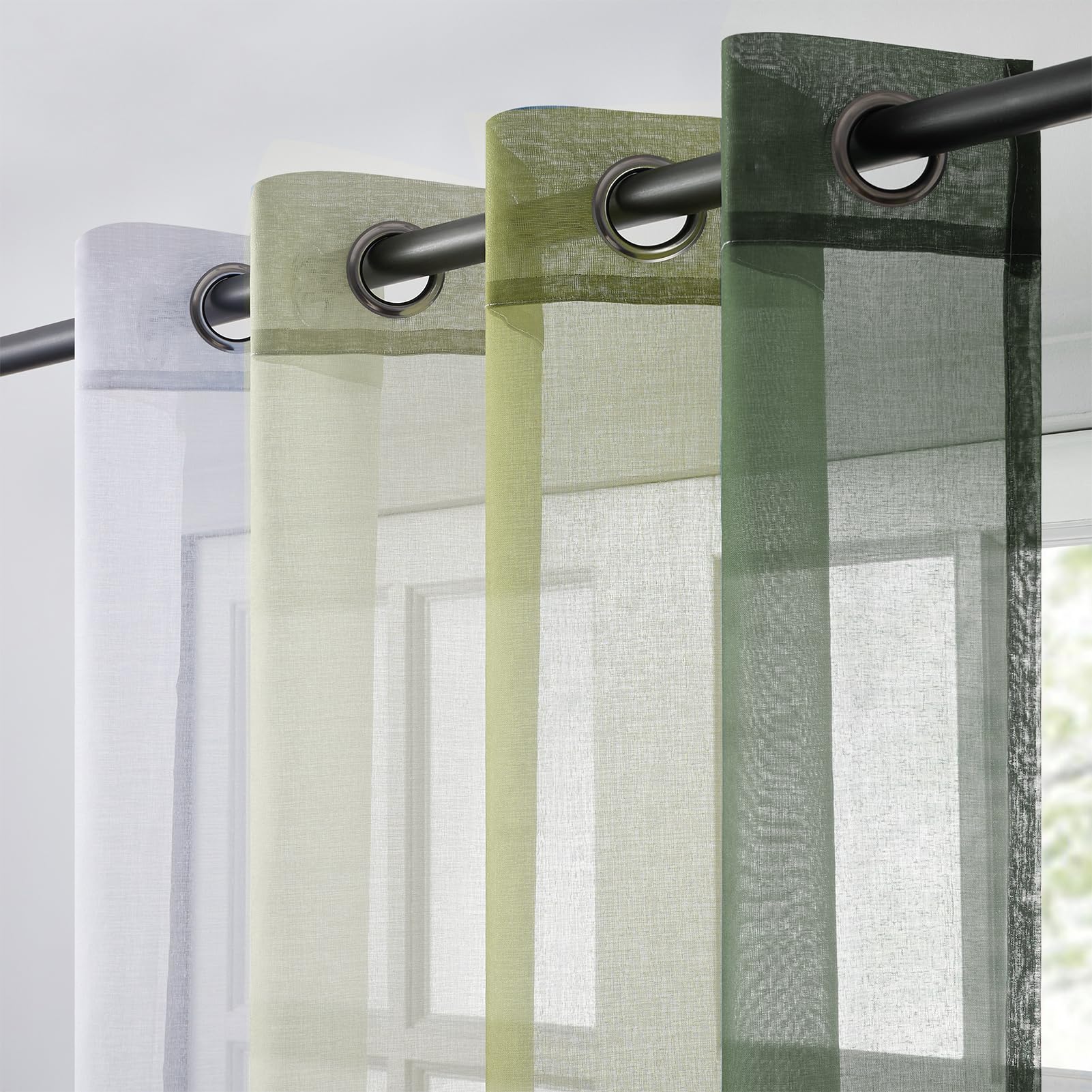 Topfinel Tende Voile Semi Trasparenti con Occhielli Tende Sfumate per Soggiorno Camera da Letto Cucina Camera da Bambino Tenda 2 Pannelli 140 x 240 CM Verde Oliva