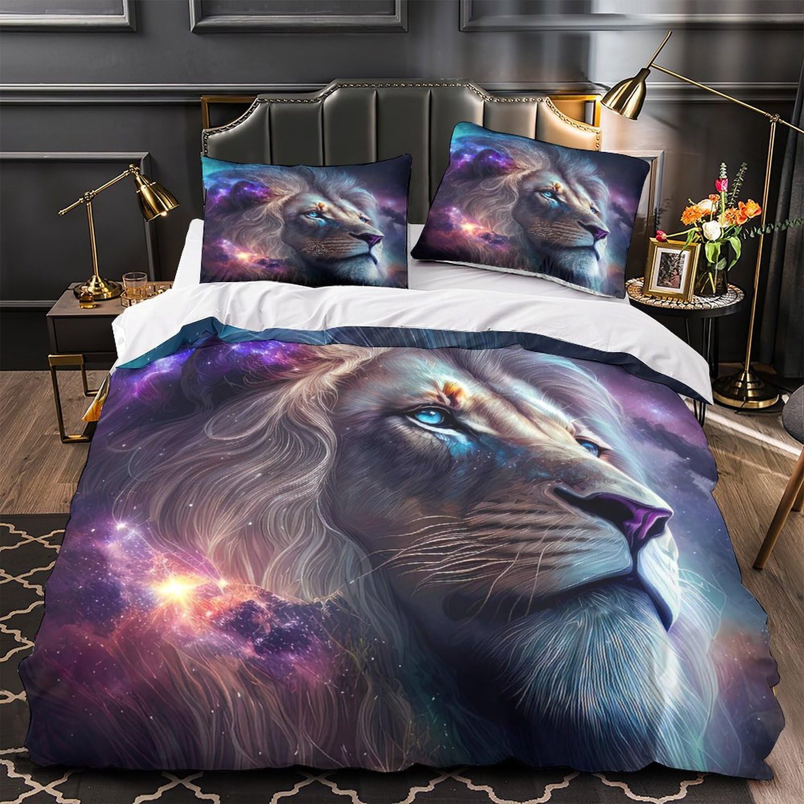 Housse de couette Lion Cosmique 3D pour éviter la décoloration des draps