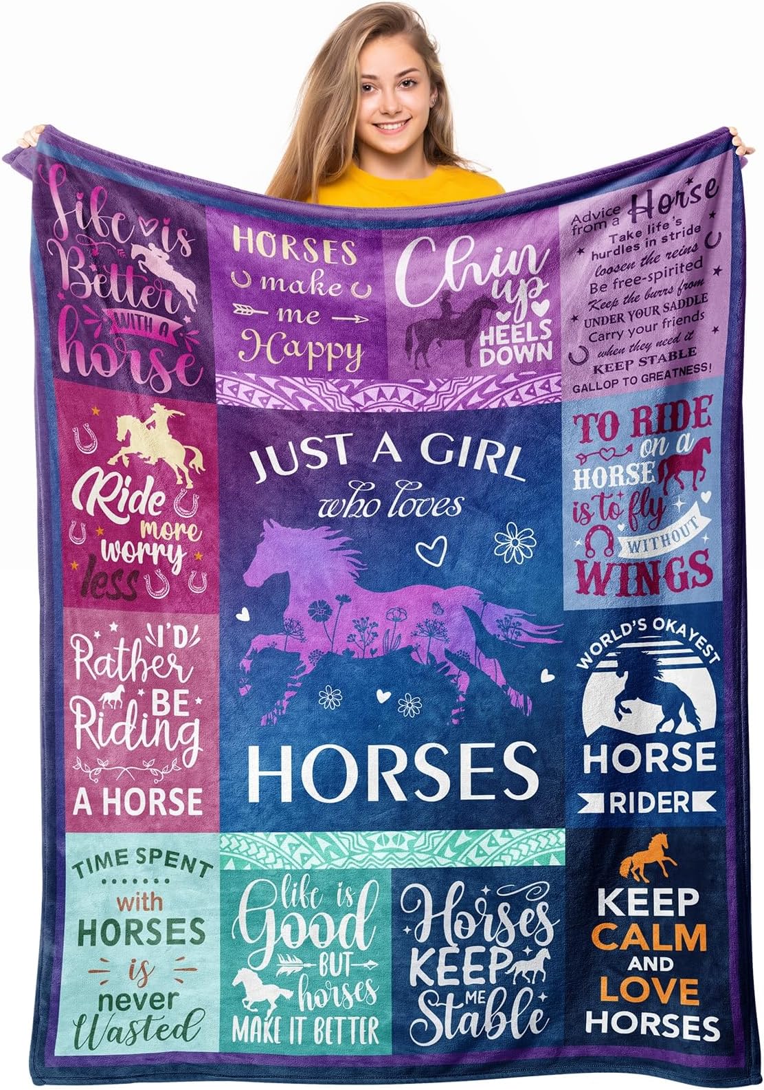 Personalized Galaxy Horse Pattern Fleece Throw Blanket