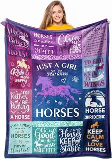 Horse Gifts for Girls Women, Horse Blanket for Girls, Best Gifts for Horse Lovers Girls, Just A Girl Who Loves Horses, Horse Lovers Christmas Birthday Gifts Decor Throw Blanket 60" x 50"