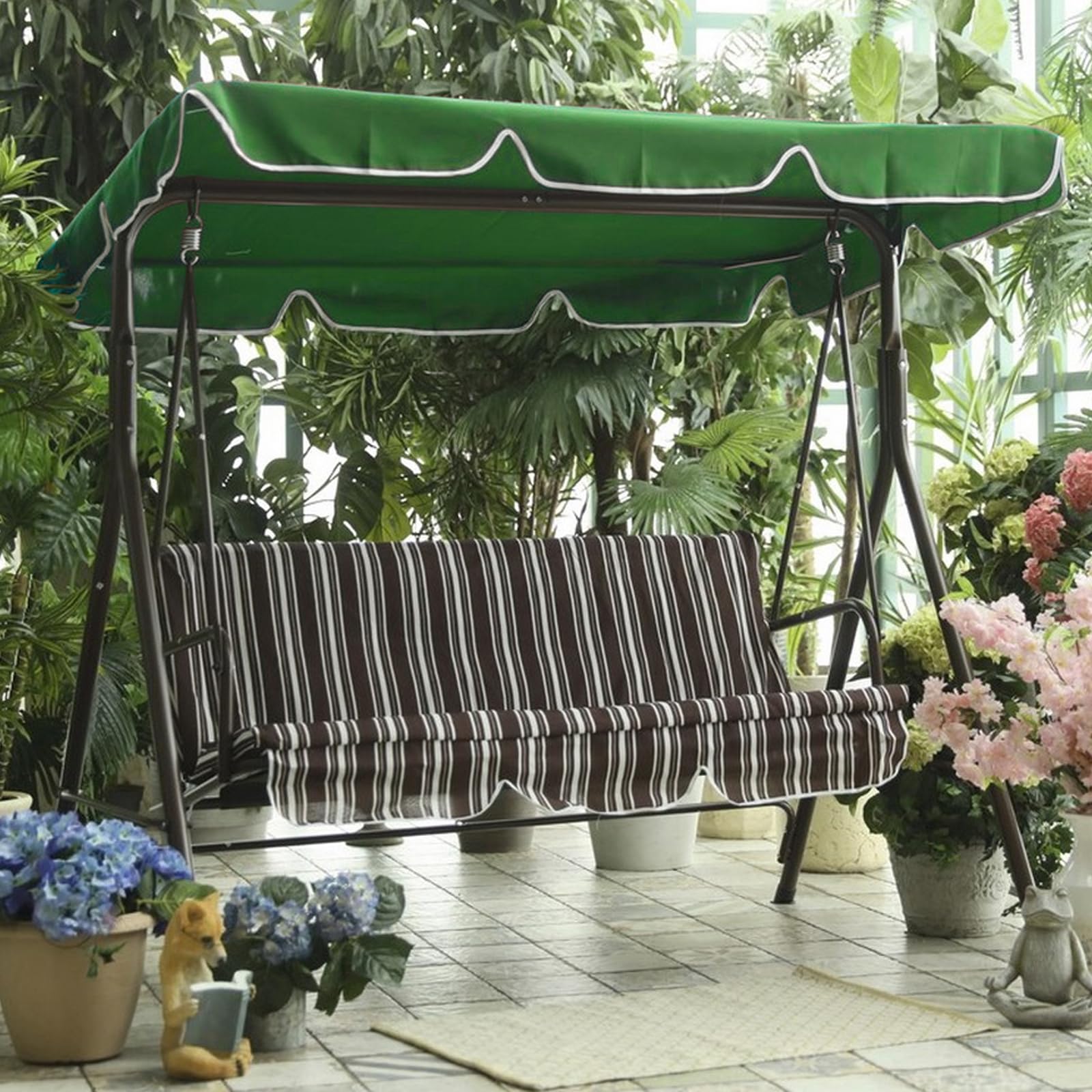 CPROSP Tettuccio Dondolo Impermeabile (180 x 110 cm / 210 x 145 cm) : Copertura Dondolo 3 Posti Universale con 2 Canali , Tessuto 100% Oxford 600D, Impermeabile e Protetto dai Raggi UV, Verde Erba