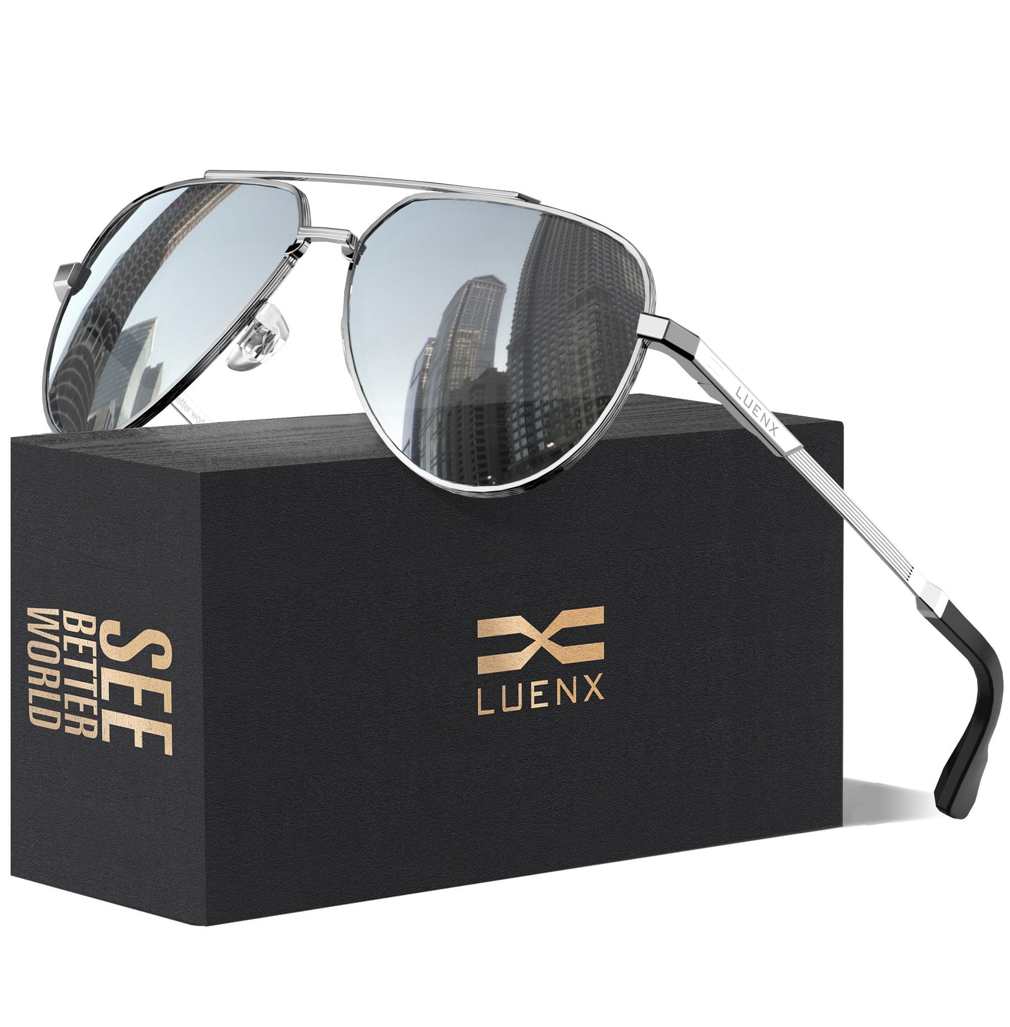LUENX Aviator Sunglasses Classic Pilot 60mm