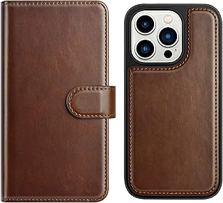 PULOKA iPhone 14 Pro Leather Flip Cover Case | 2 in 1 Detachable Wallet Case with Card Holder for iPhone 14 Pro - Brown
