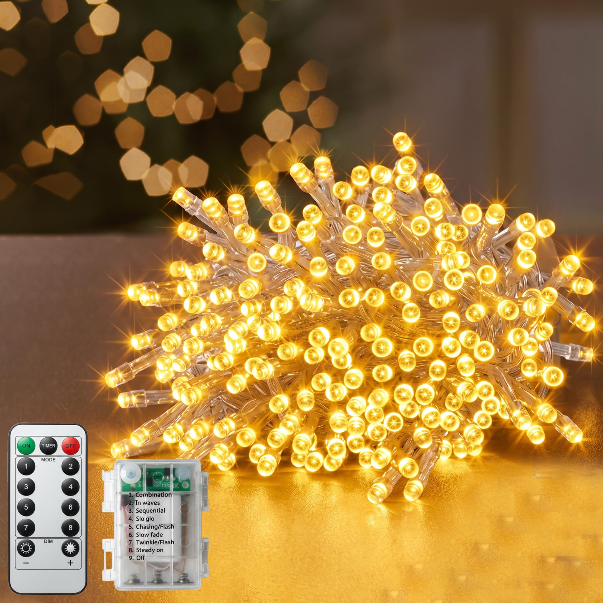Just for Christmas String Lights - 10M Warm White LED Fairy Lights with Remote Controller - 100 LEDs, 8 Modes, Timer, Battery Operated Indoor & Outdoor Decorative Xmas Lights for Living Room, Garden