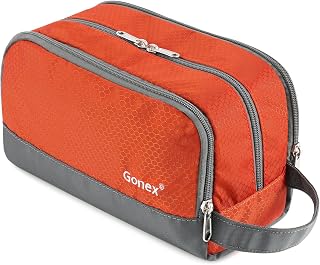 Gonex Water-Resistant Nylon Travel Toiletry Bag - Large Capacity Shaving Organizer with Handle, Orange