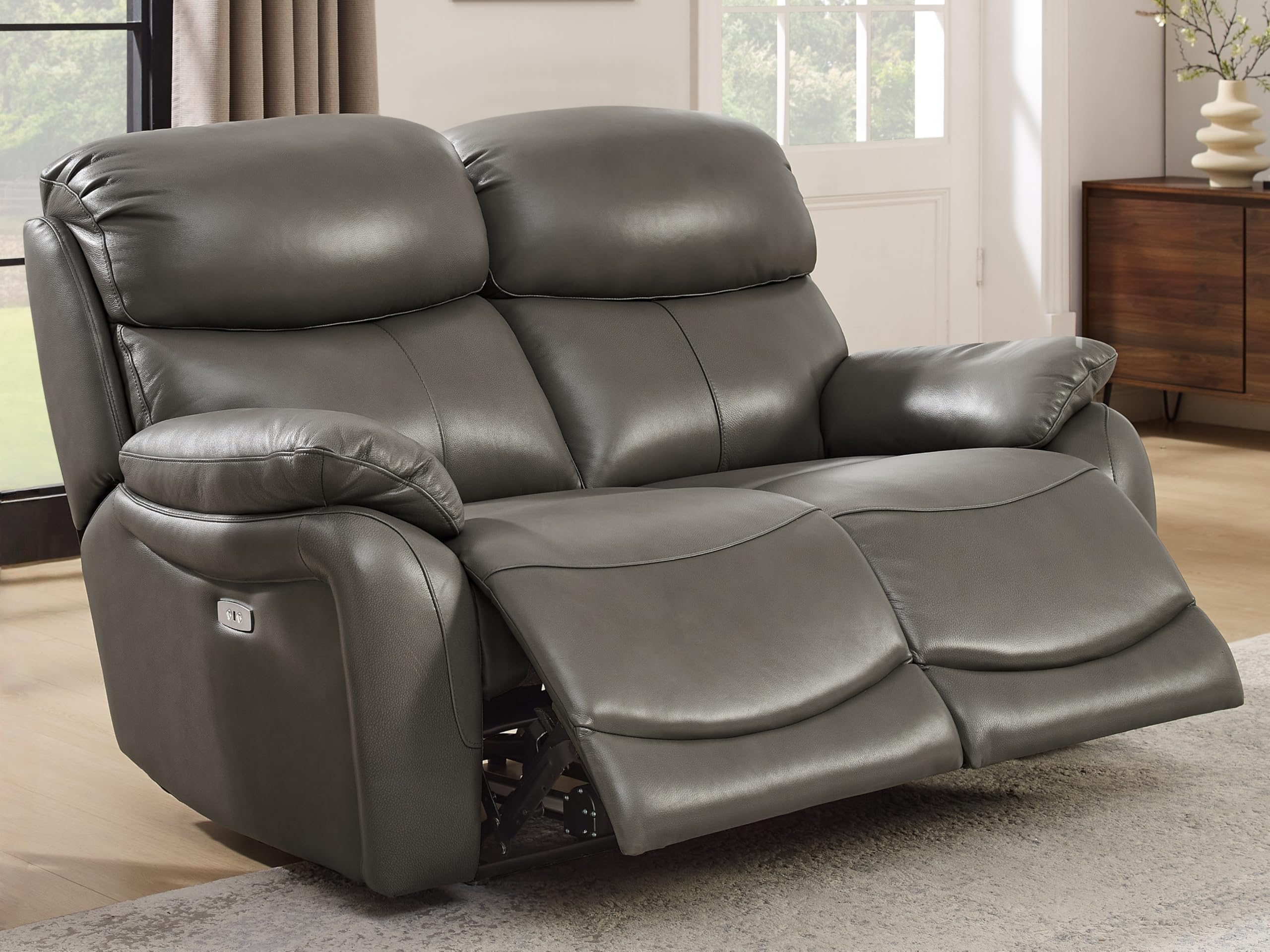 THSUPER 75'' Power Genuine Leather Recliner Sofa Loveseat with USB Port, Top Grain Leather Reclining Sofa for Living Room, Comfy 2-Seater Leather