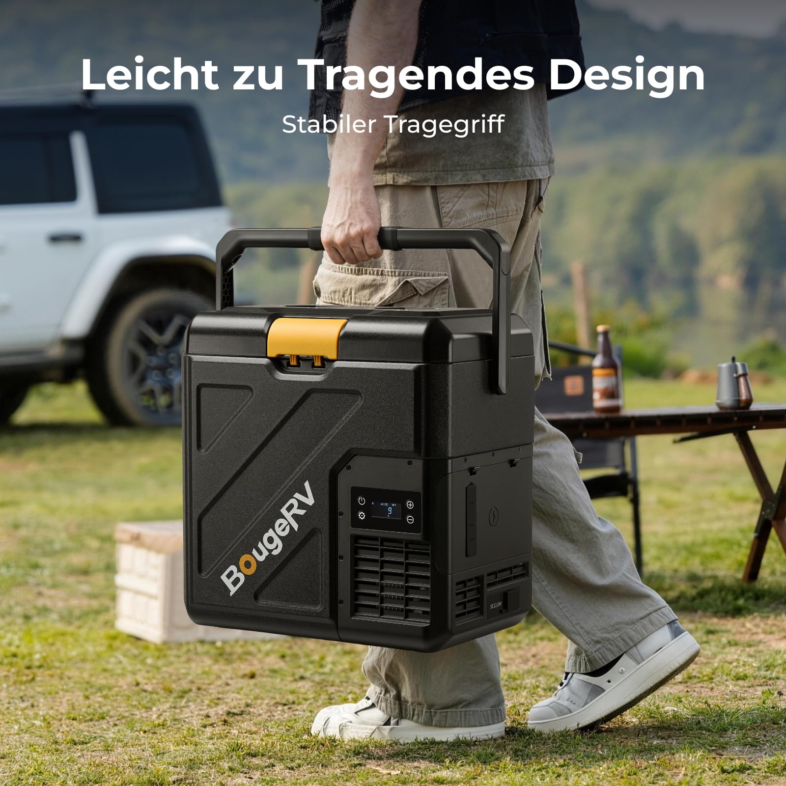 BougeRV CRH20 20L Kompressor Kühlbox mit Akku 240Wh, Tragbar 12V/24V/230V App-Steuerung IPX4 Mini Kühlschrank für Camping Reisen Boot Angeln -20°C~20°C