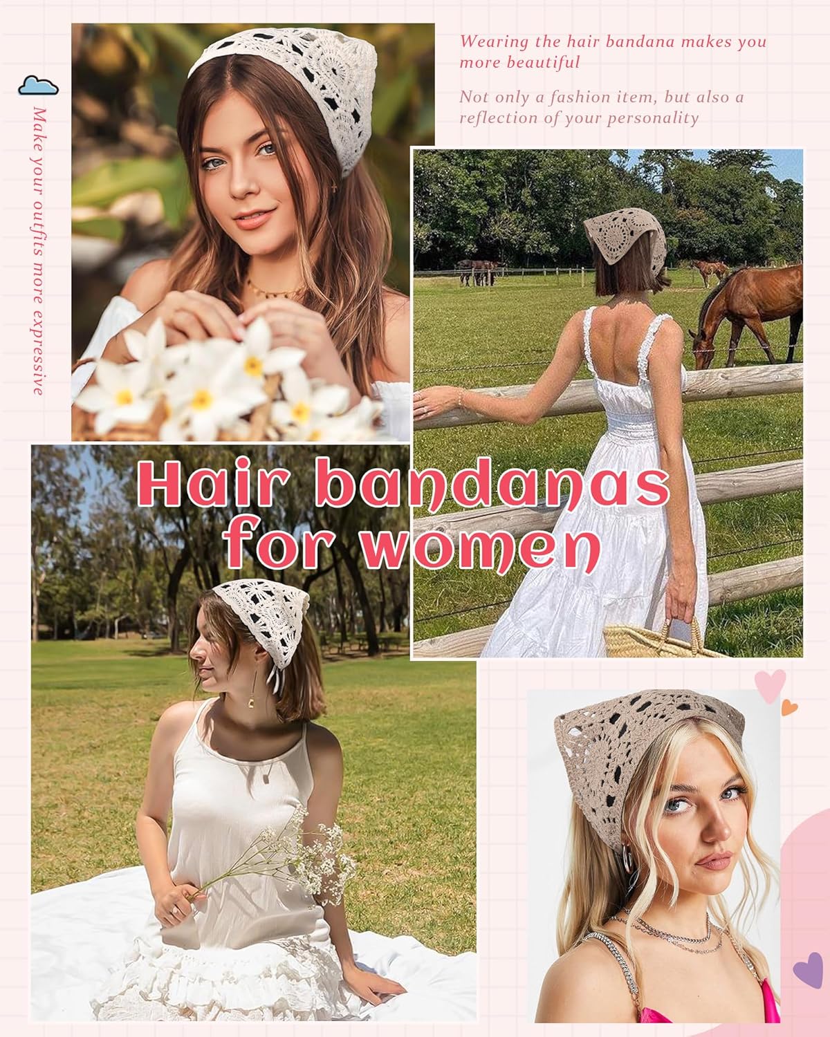 HAIMEIKANG Floral Crochet Hair Bandanas Headscarf 2 PCS Women Hair Scarf Daisy Headband Vintage Head Kerchief for Girls - Image 5