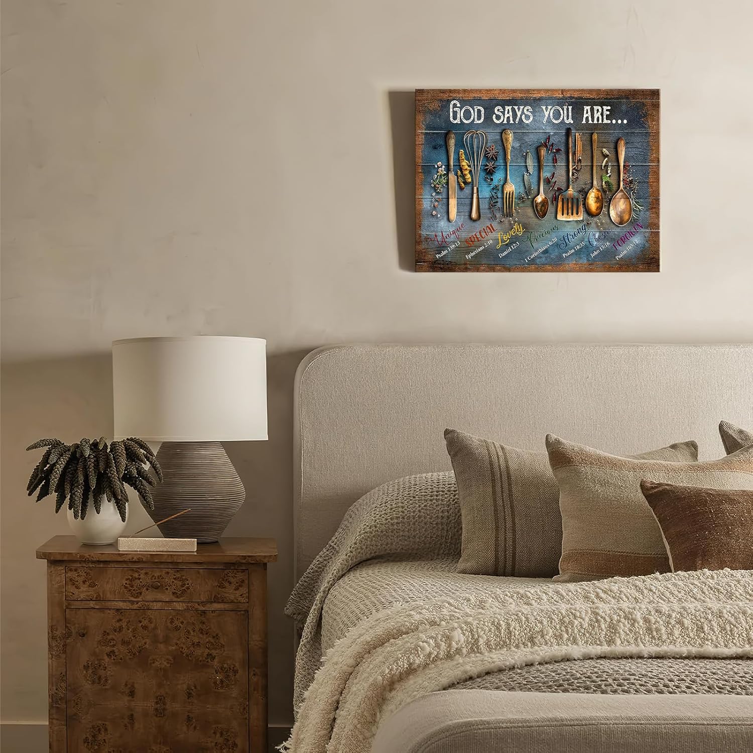 Luslya Kitchen Canvas Wall Art Spoons and Spices Painting Kitchen Wall Decor Framed Posters Home for Living Room Bedroom Bathroom Decoration 16x20 inch