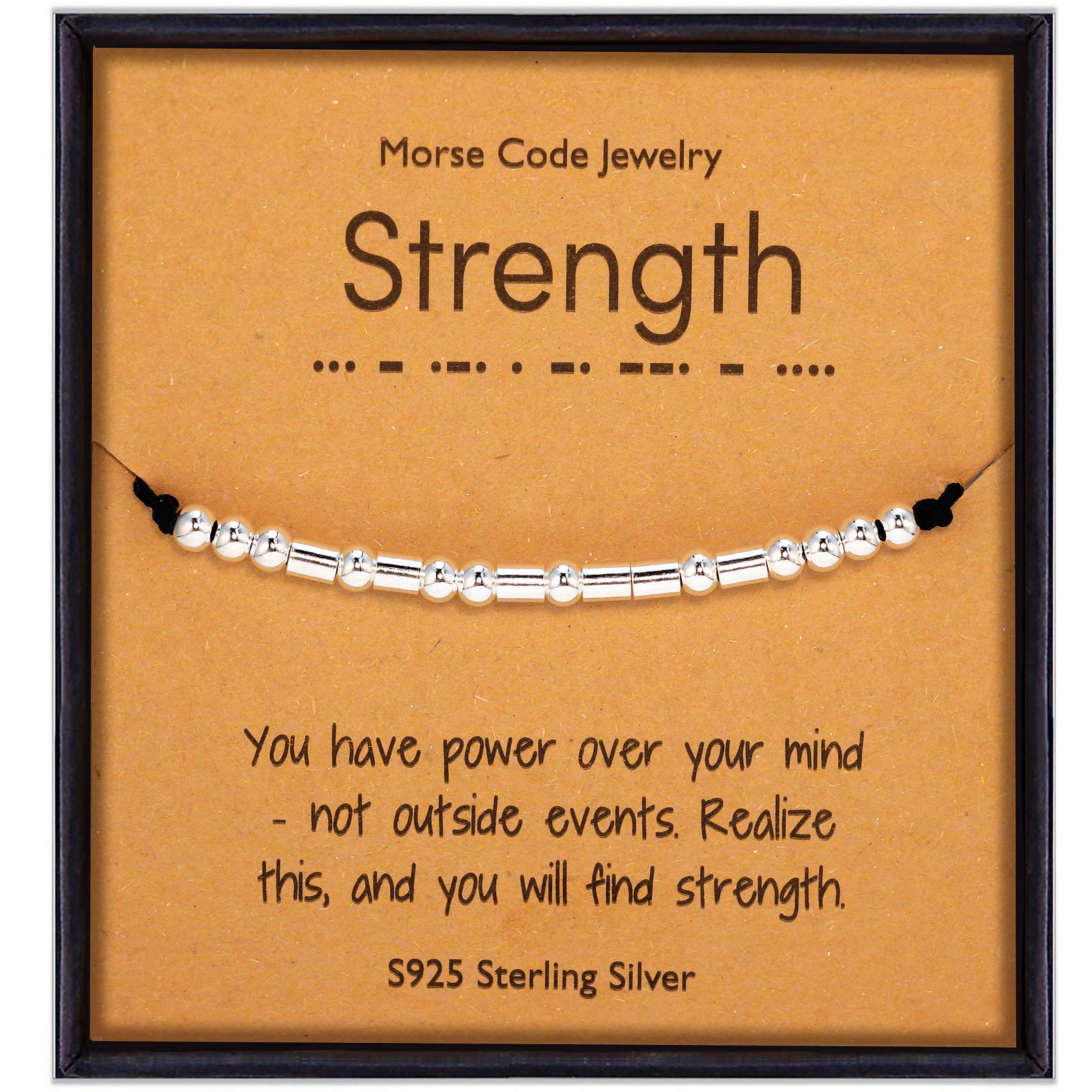 Morse Code Bracelet for Women Girls Inspirational Sterling Silver Bead Bracelet Gifts for Sister Daughter Friend Mother Wife Strength