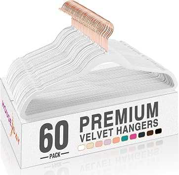 HOUSE DAY White Velvet Hangers 60 Pack, Premium Non-Slip Felt Hanger