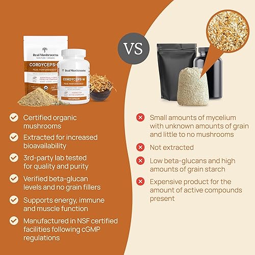 Miniatura 5 de Real Mushrooms Cordyceps Powder - Polvo de extracto de hongos de alto rendimiento con Cordyceps Militaris orgánico para apoyo energético e