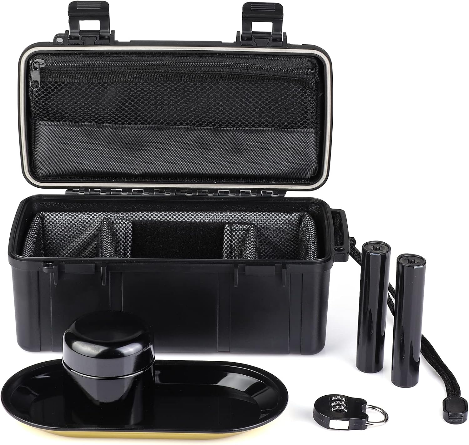 OZCHIN Black Storage Box Kit Storage Container with Easy Grip Father's Day Gift Handle ABS Plastic Portable Storage Case with Padded Lock Humidor Box