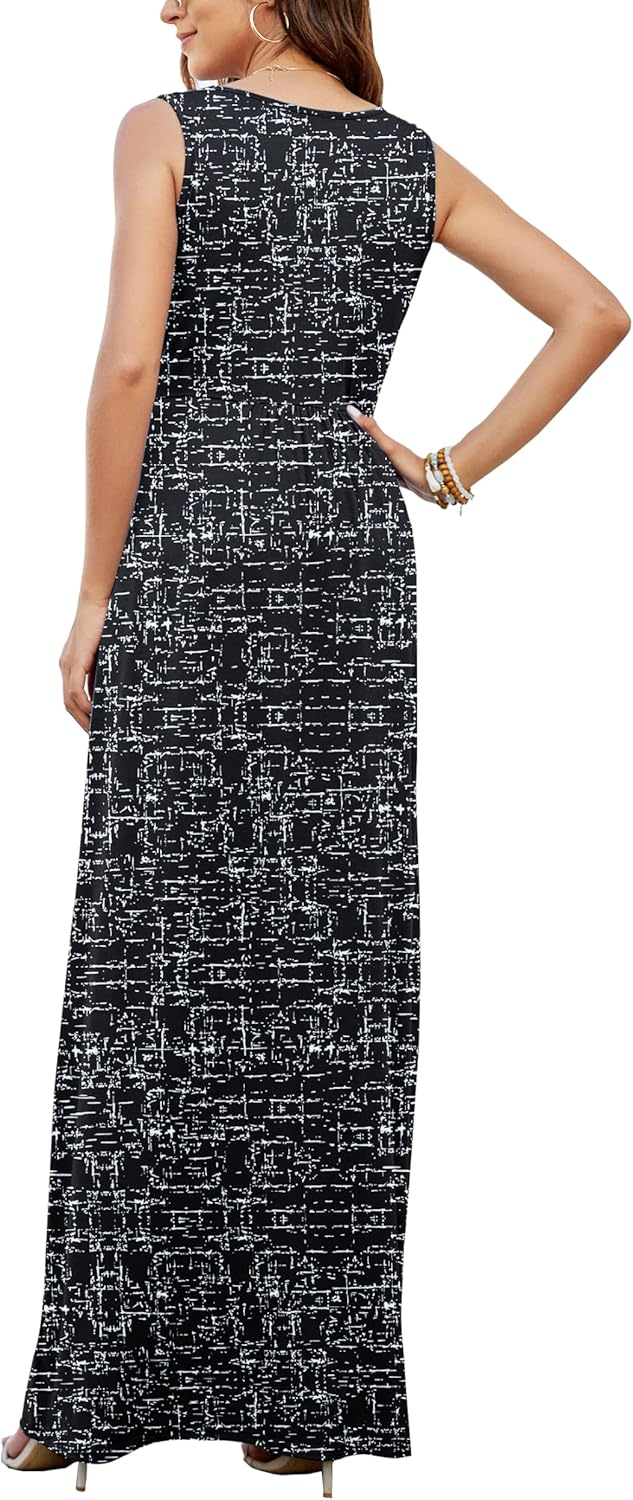 AUSELILY Women's Sleeveless Formal Dress Deep V Neck Loose Plain Cocktail Long Maxi Dresses with Pockets 2026 New - Image 3