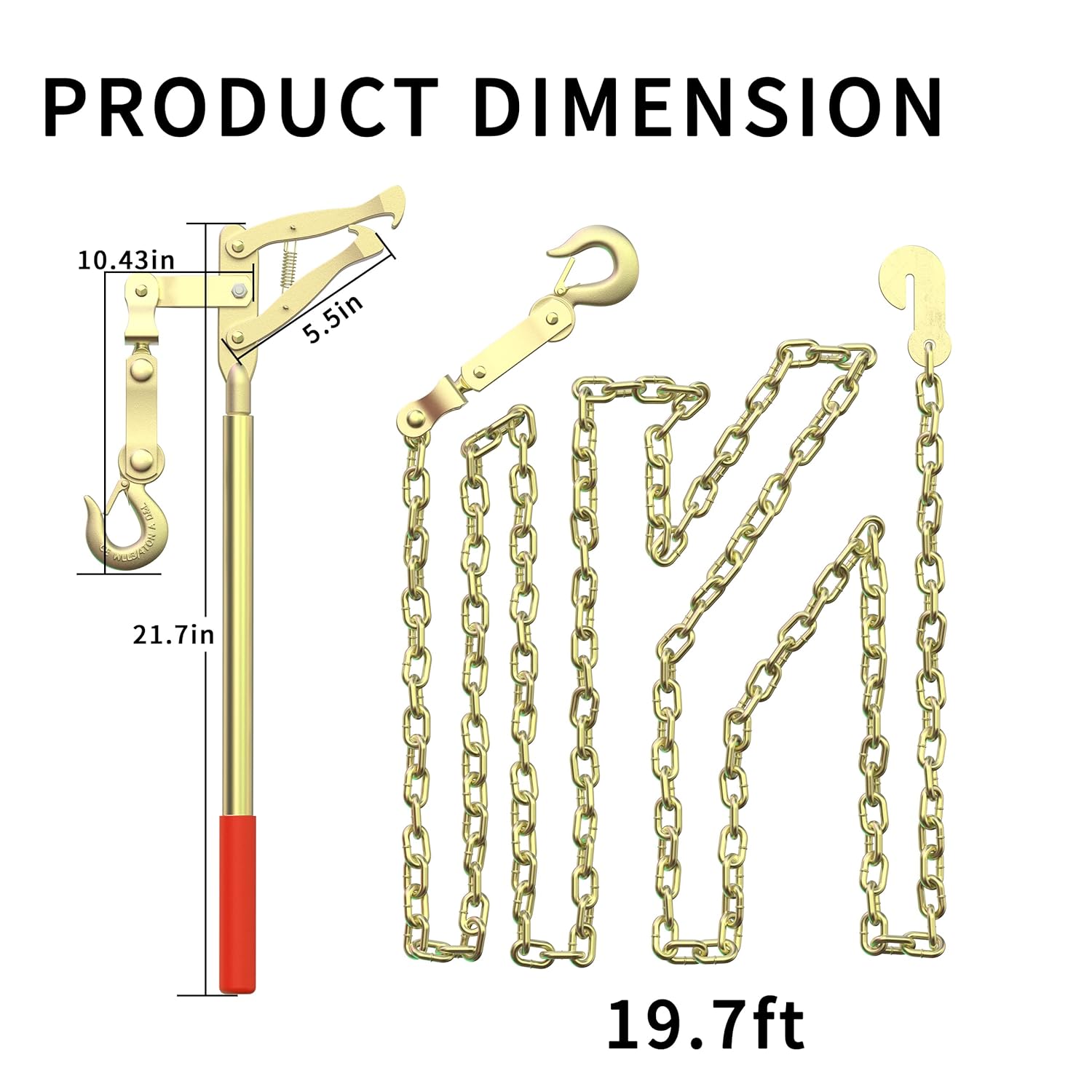 Heavy-Duty Chain Link Fence Stretcher Tool with 19.7FT Chain – 2200 lbs Wire Puller & Tensioner for Barbed Wire, Farm Fencing, Ranch, and Fence Repair (FenceBarStretcher)