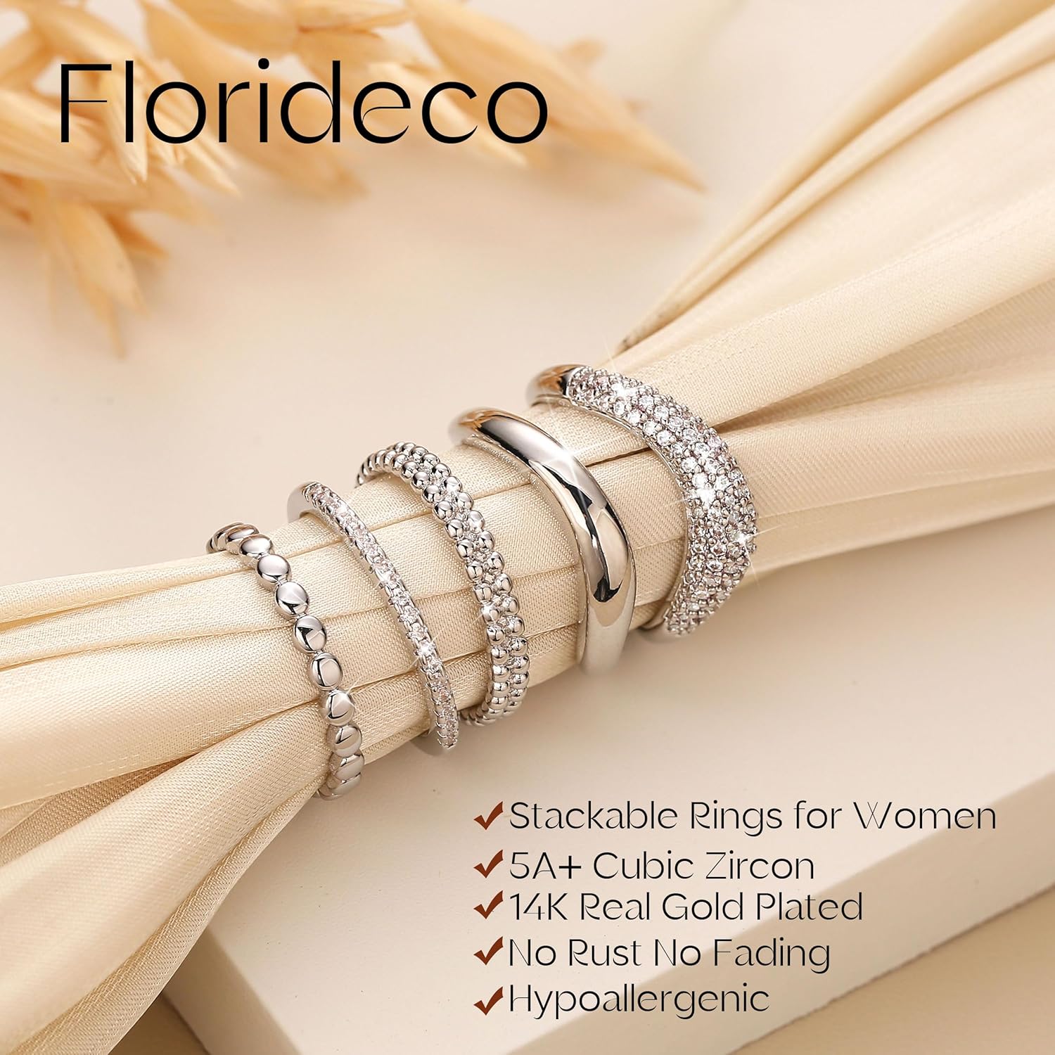 Florideco Stackable Rings for Women Non Tarnish Dainty 14K Gold Plated Stacking Cubic Zirconia Thumb Ring Set Trendy Statement Chunky Band Rings Promise Engagement Rings Size 6-10 - Image 7