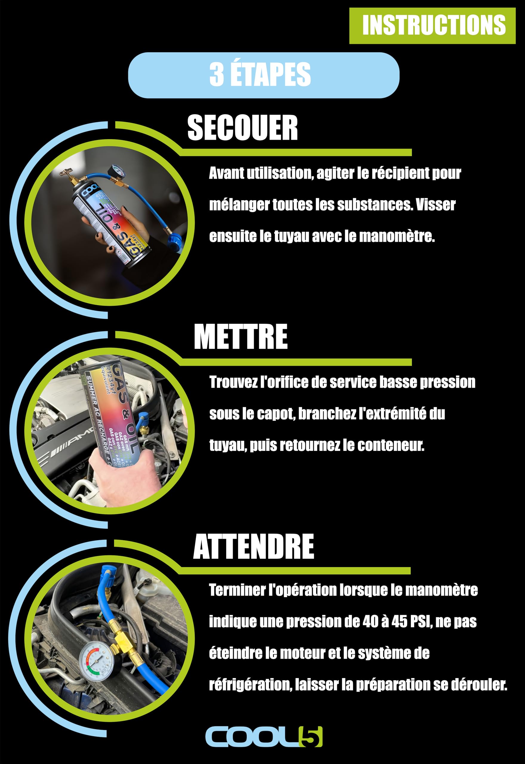 LIGHT, remplacement r134a, Produit d'étanchéité, réfrigérant, recharge de climatisation de voiture, équivalent 660g, 1 boîte, 2 en 1, 235g, conduite de pression avec manomètre