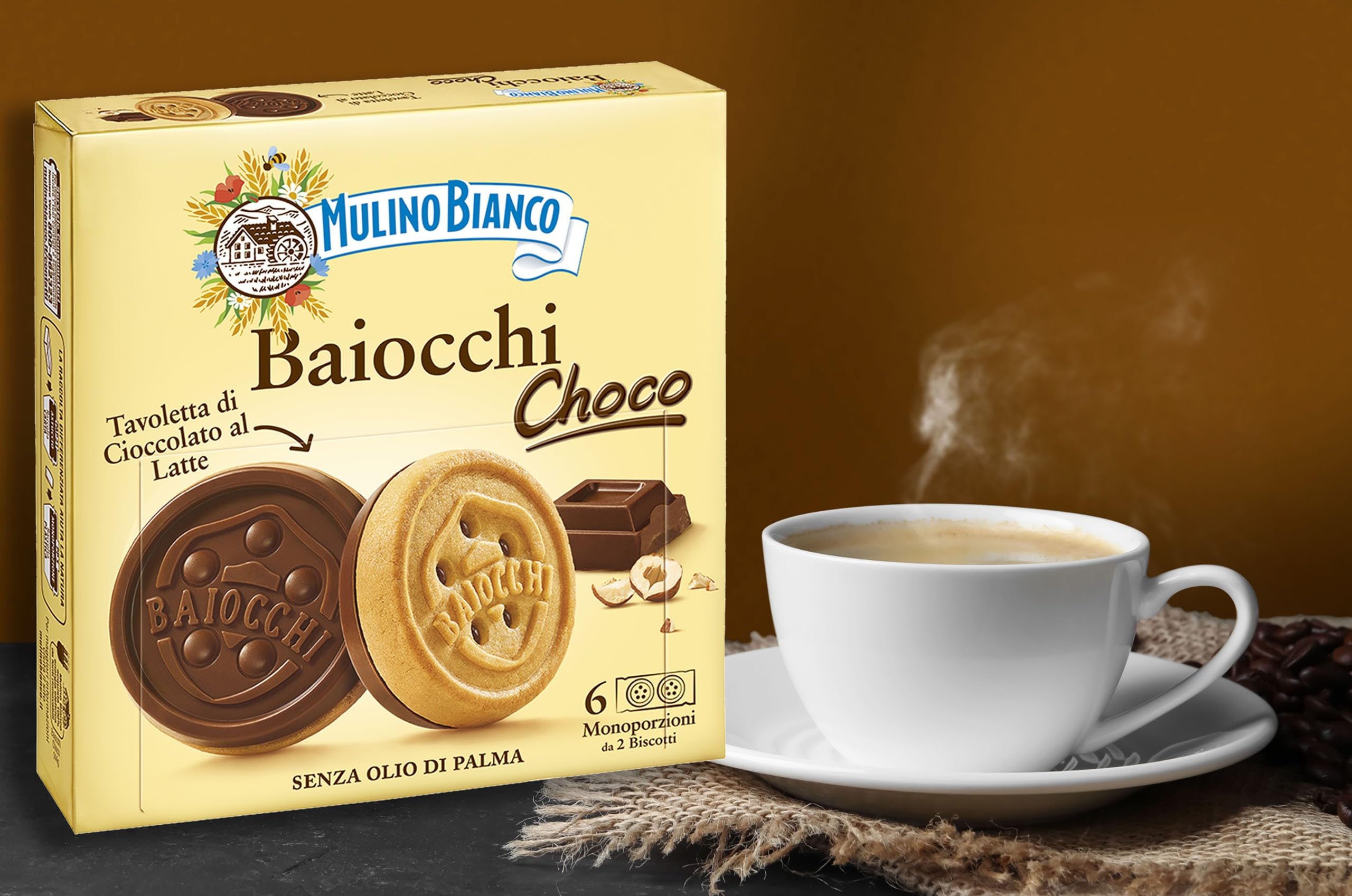 MULINO BIANCO Baiocchi Choco - biscuits italiens à la crème chocolatée 144g x 12 parcelles