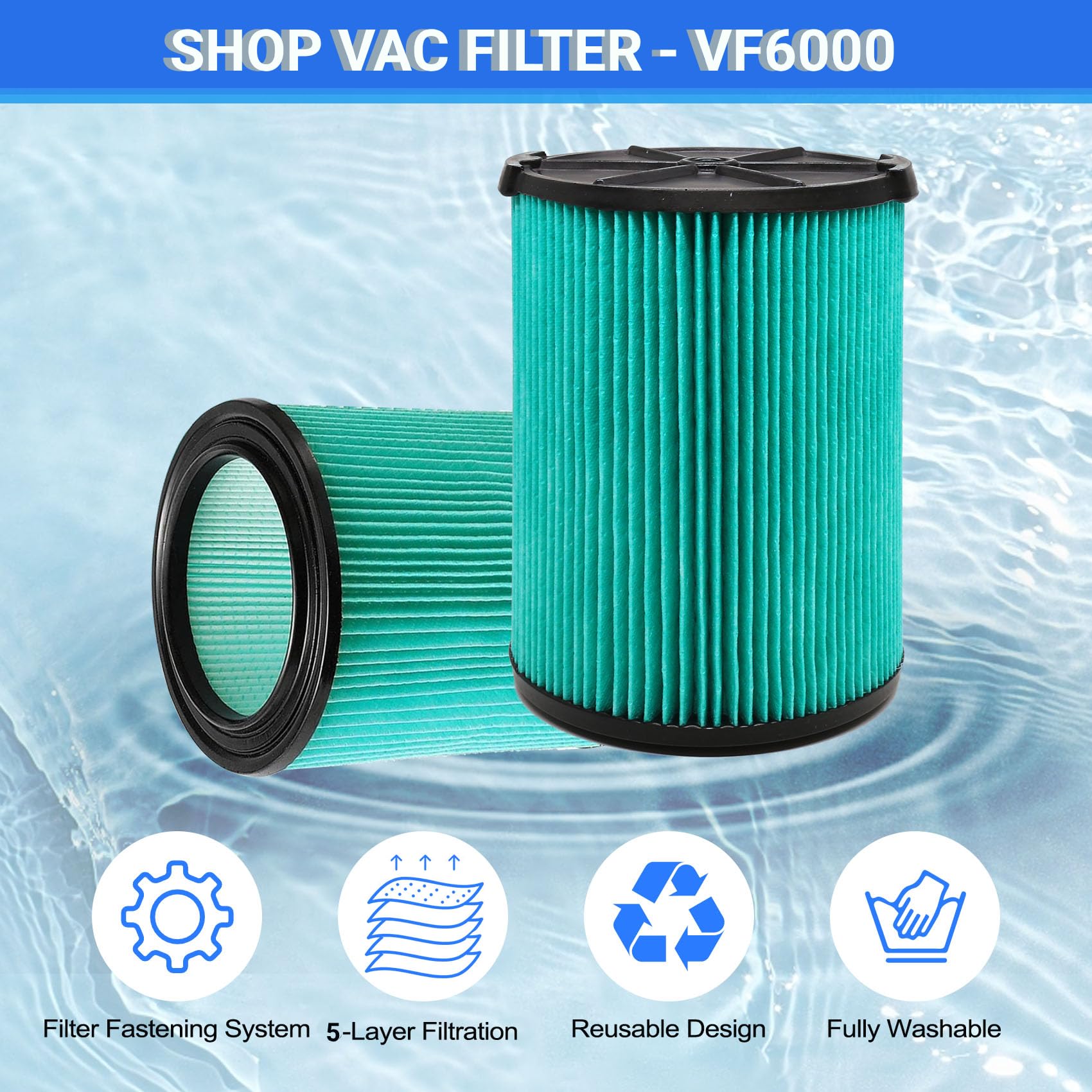 VF6000 97457 5-warstwowy filtr zastępczy do odkurzaczy Ridgid 5-20 galonów Wet Dry WD5500 WD0671 WD6425 WD7000 WD1280 WD1851 WD1680 WD1956 RV2400A 14000A RV RV2 600B, pasuje do odkurzaczy Husky 6-9
