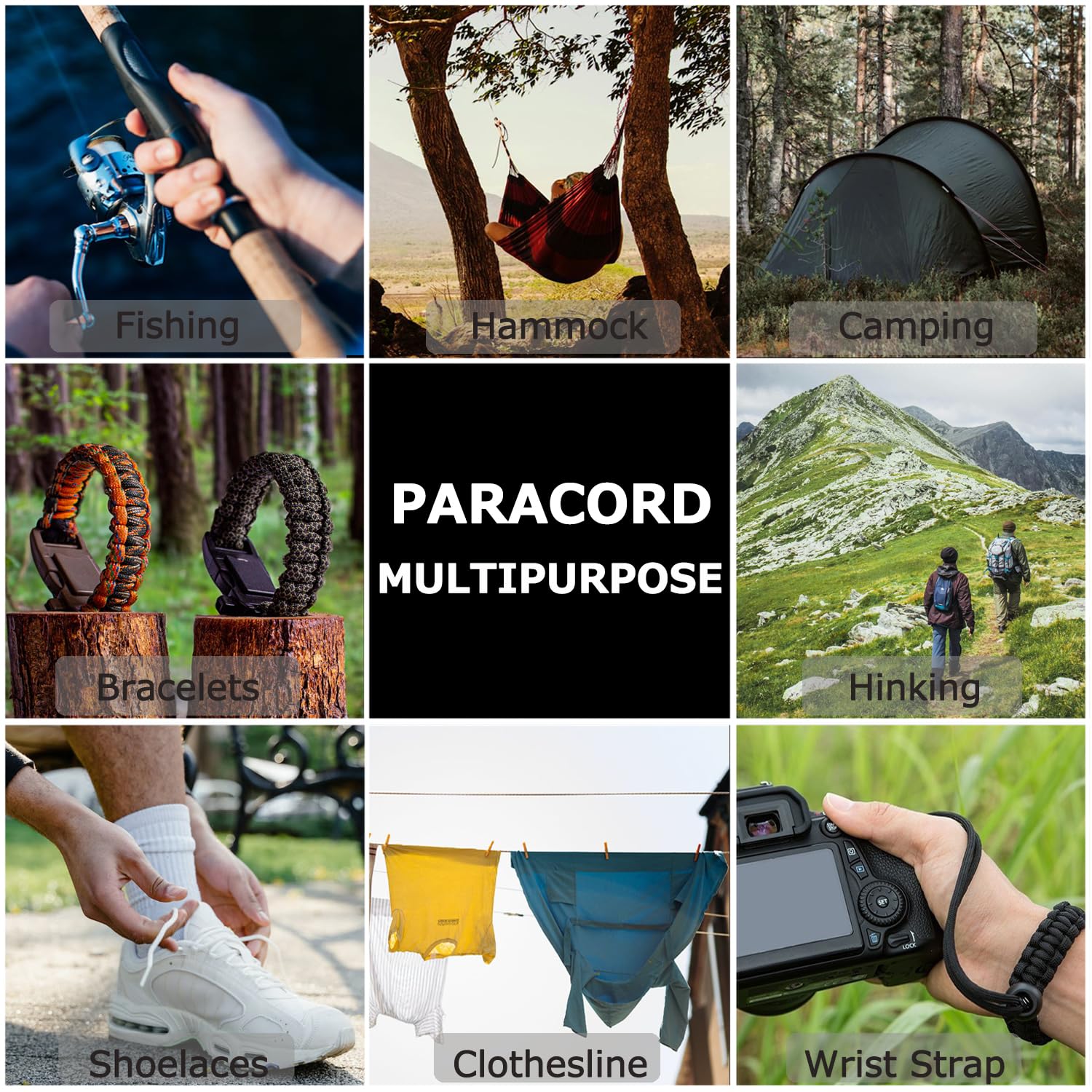 Paracord - Cuerda de paracaídas de 320 libras de diámetro de 2,7 mm - 5 hebras - 100 pies 200 pies, cuerda de paracaídas para camping, senderismo, pesca, al aire libre y bricolaje