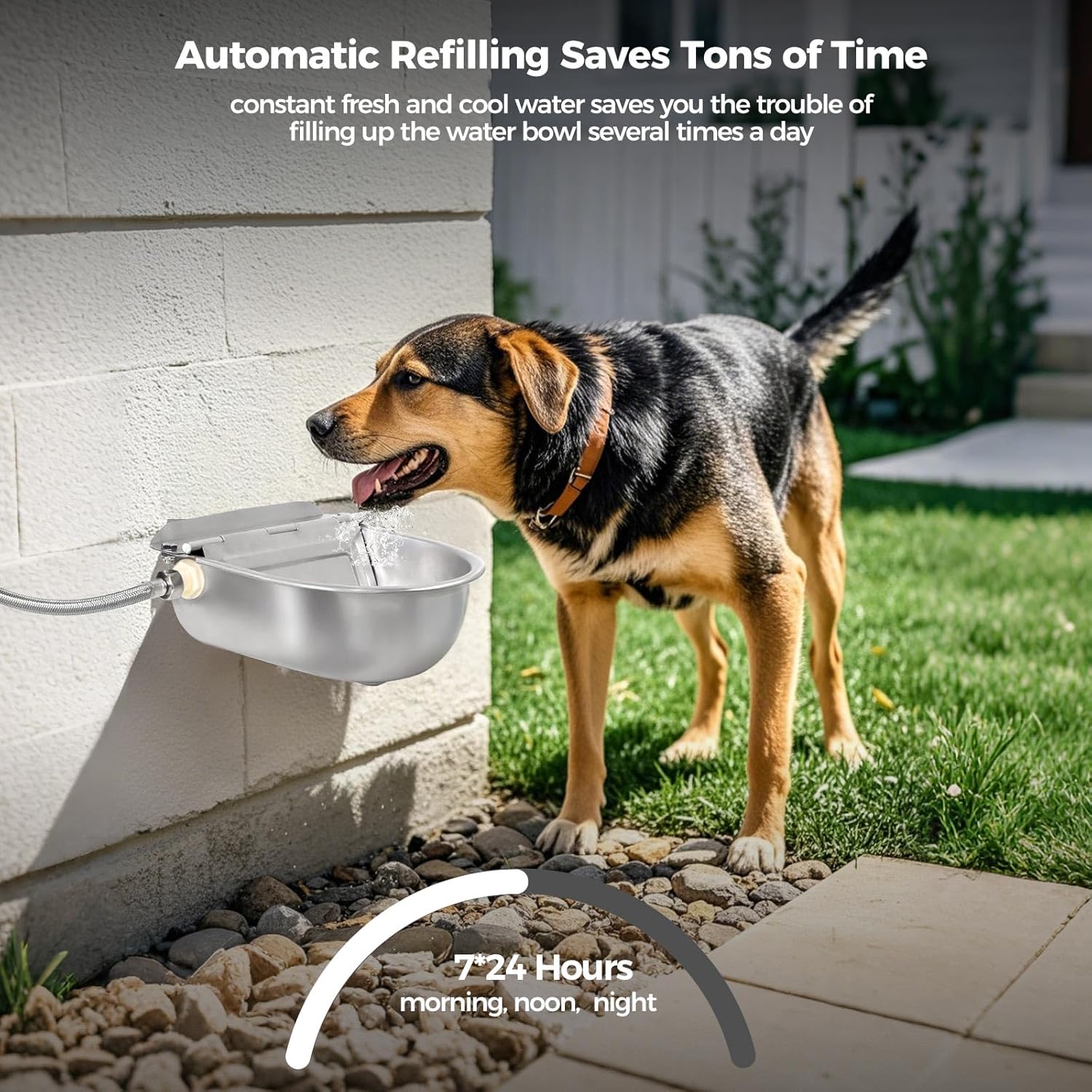 BinetGo Outdoor Automatic Water Dispenser for Dogs, Stainless Steel Bite Resistant Automatic Dog Water Bowl with Drain Plug, Outside Auto Refillable Water Bowl with Float for Goat Livestock thumbnail