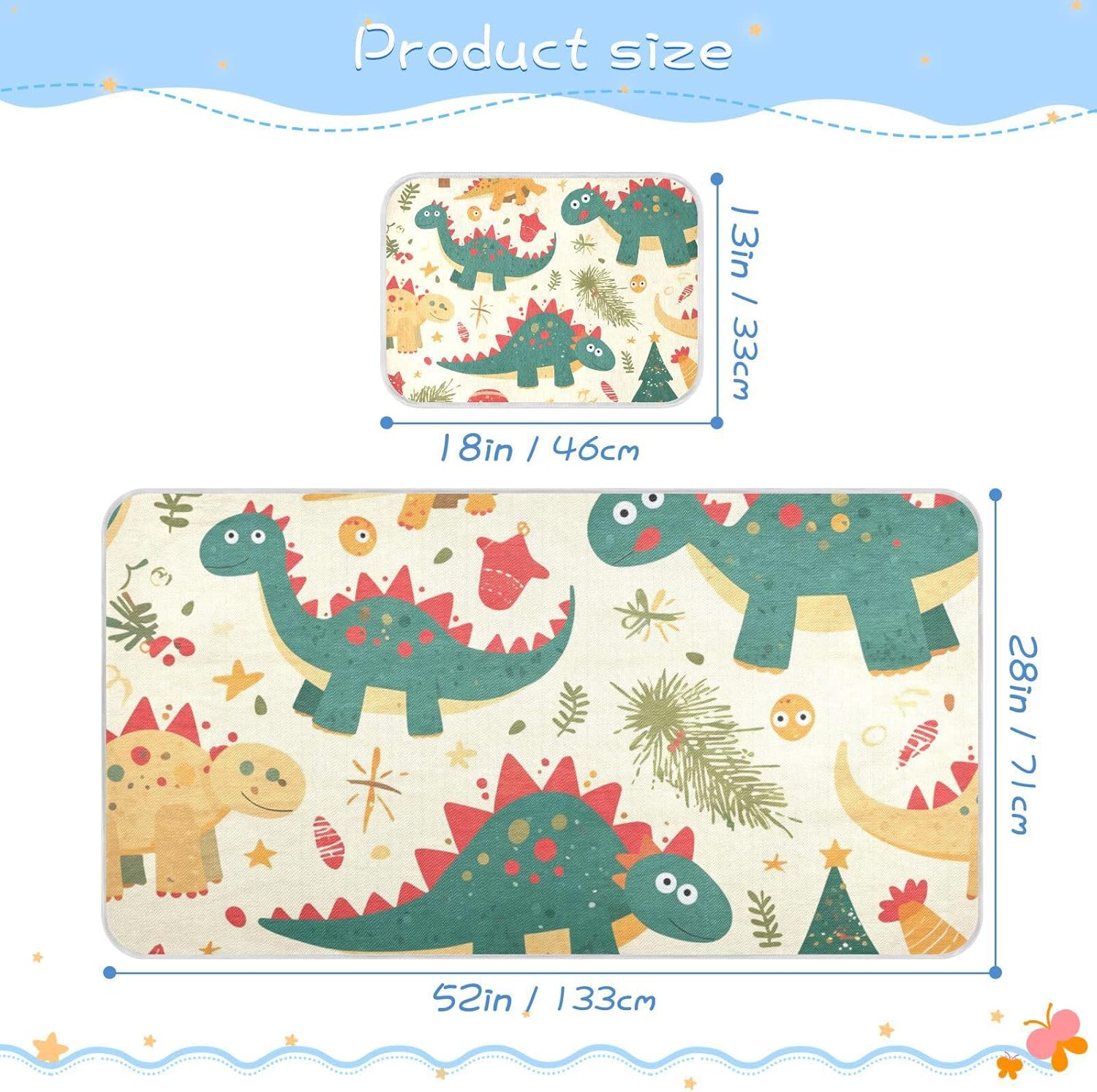 Dino Christmas Cooling Baby Crib Mattress Topper 28" x 52" Absorbent Mattress Protector Pads for Baby&Toddler