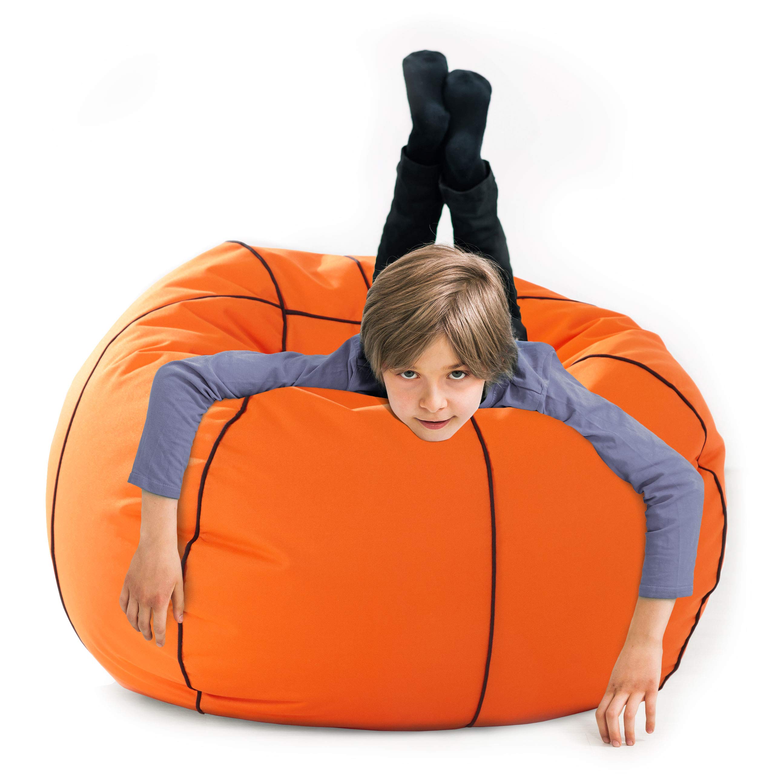 Lumaland Pouf de Luxe Basketball | Enfants & Adultes 90cm Bean Bag | Résistant à la saleté | Robuste et Polyvalent [Beanbag Basketball Petit]