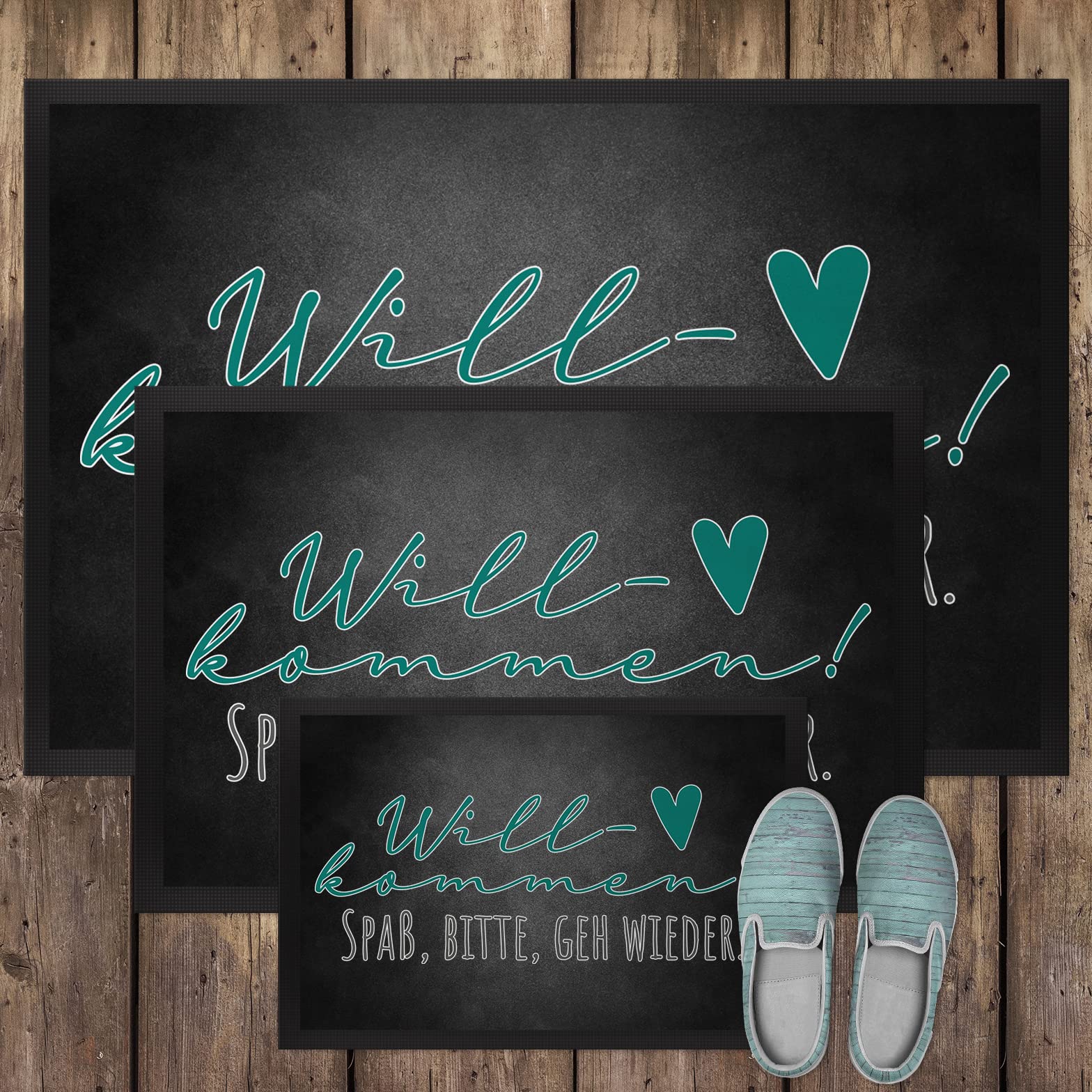 JUNIWORDS Fußmatte, Willkommen! Spaß, Bitte, GEH Wieder, 75 x 50 cm, mit Gummirand (1003548)