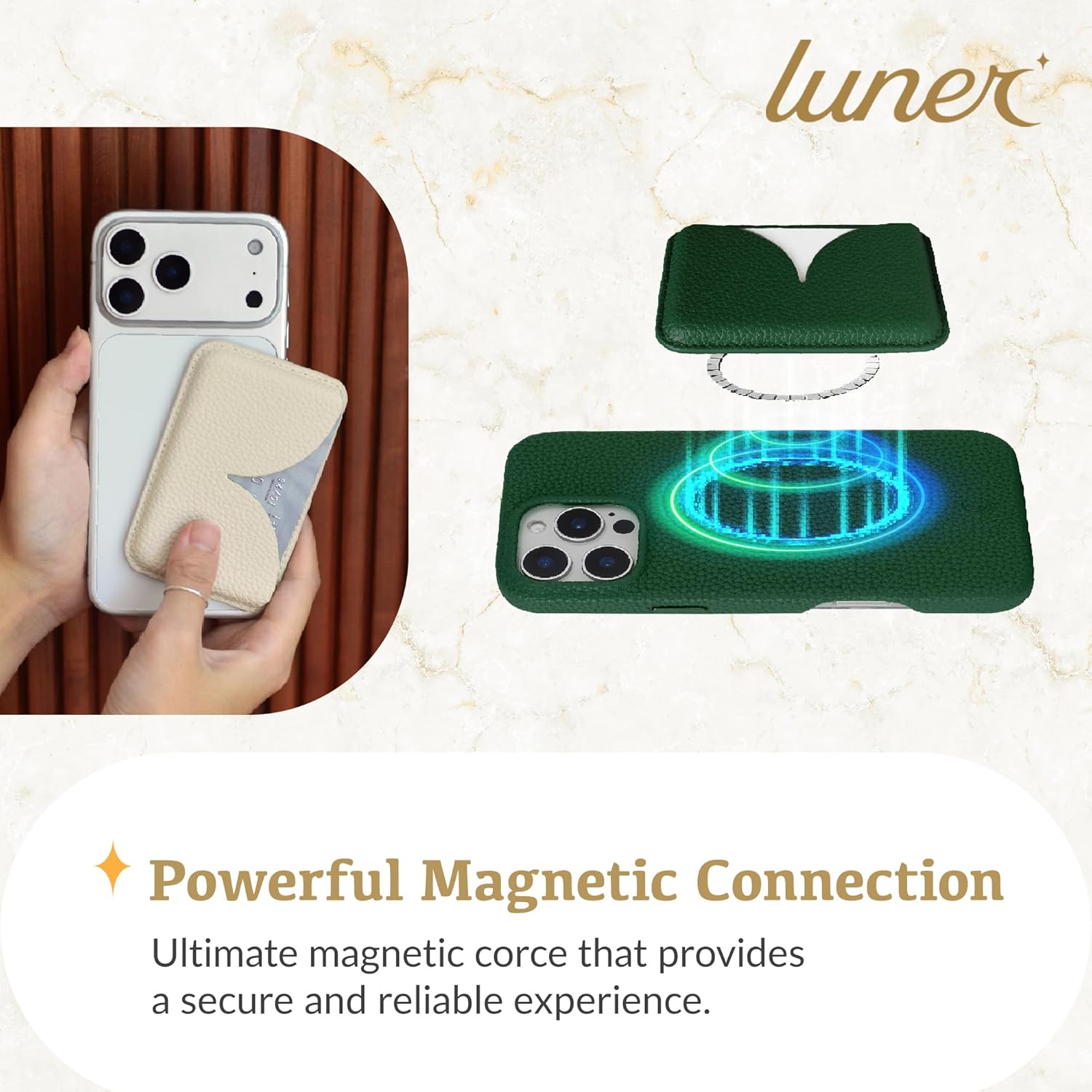 Luner - Eco Leather Magnetic Side-Access Card Wallet Compatible with Magsafe - [for iPhone 16, 15, 14, 13, 12 series] - [Holds 2 cards] - Leafy Green - Image 6